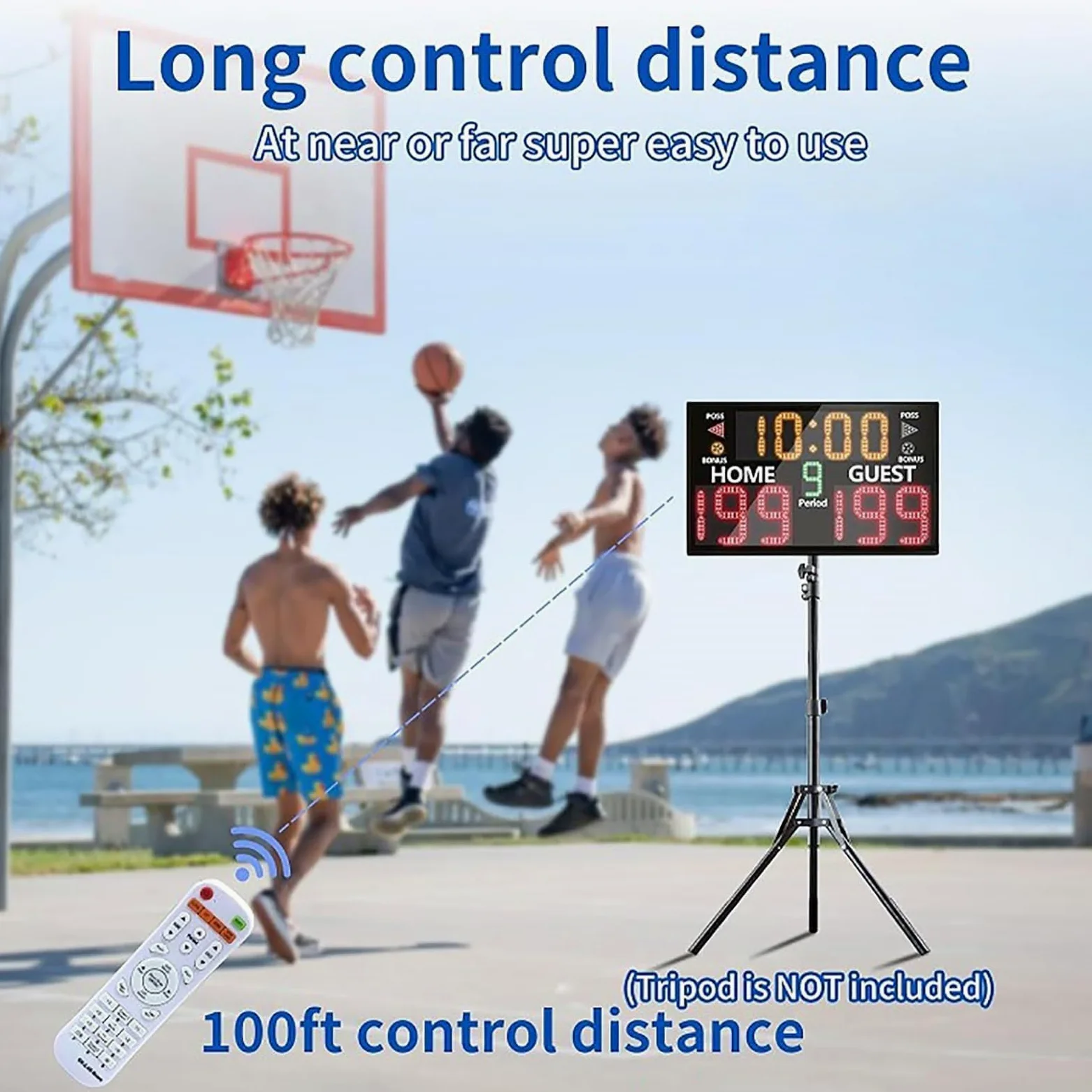 Marcador digital LED de baloncesto con control remoto, montado en mesa o pared, reloj temporizador, función de zumbador, 5 niveles de brillo