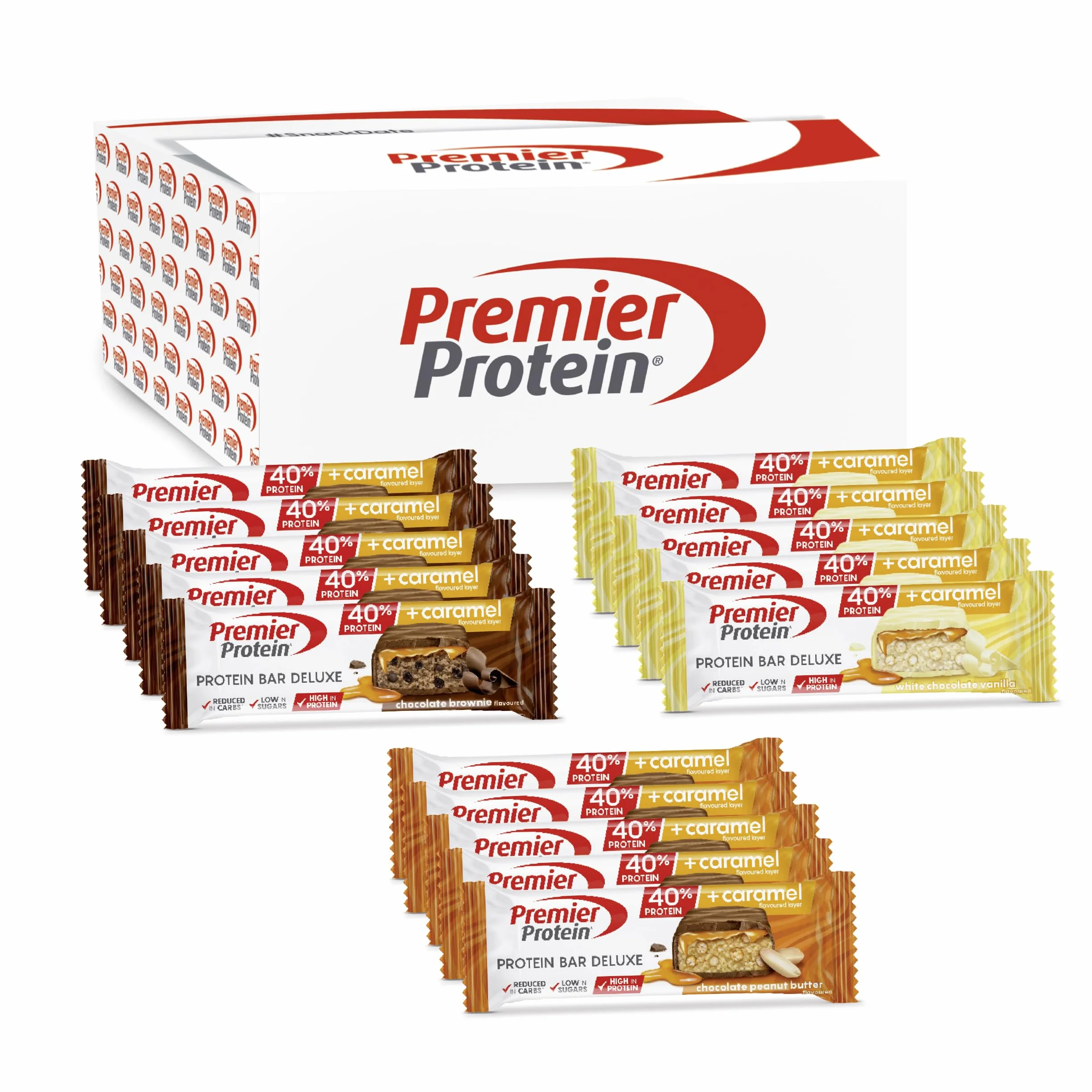 Premier Protein Deluxe 40% Protein Bar Multiflavourbox 15x50g Low Sugar Low Carb palmölfrei