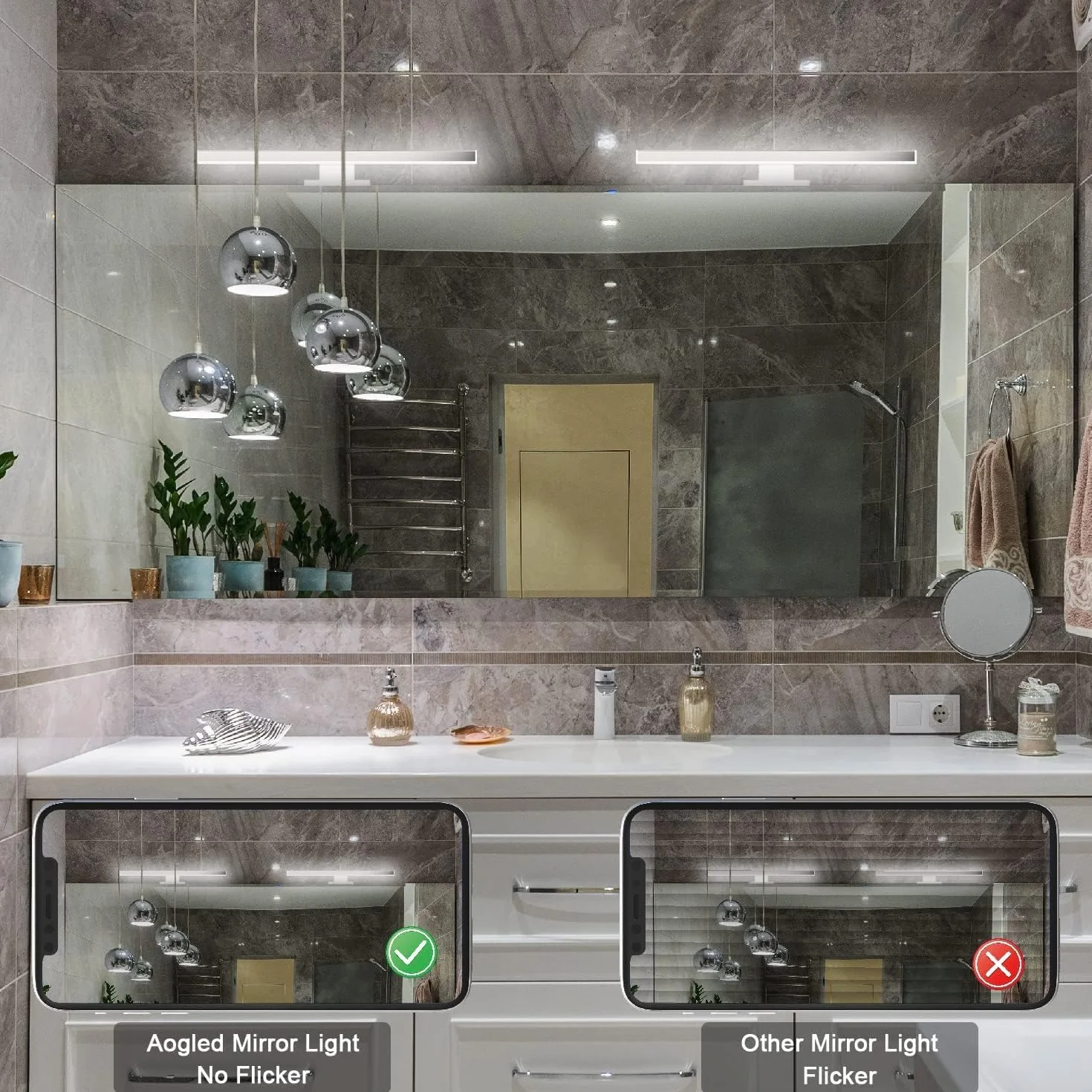 Lámpara de Acero Inoxidable LED 3 en 1 Espejo Baño 5W 400LM 30cm 230V 4000K Blanco Neutro