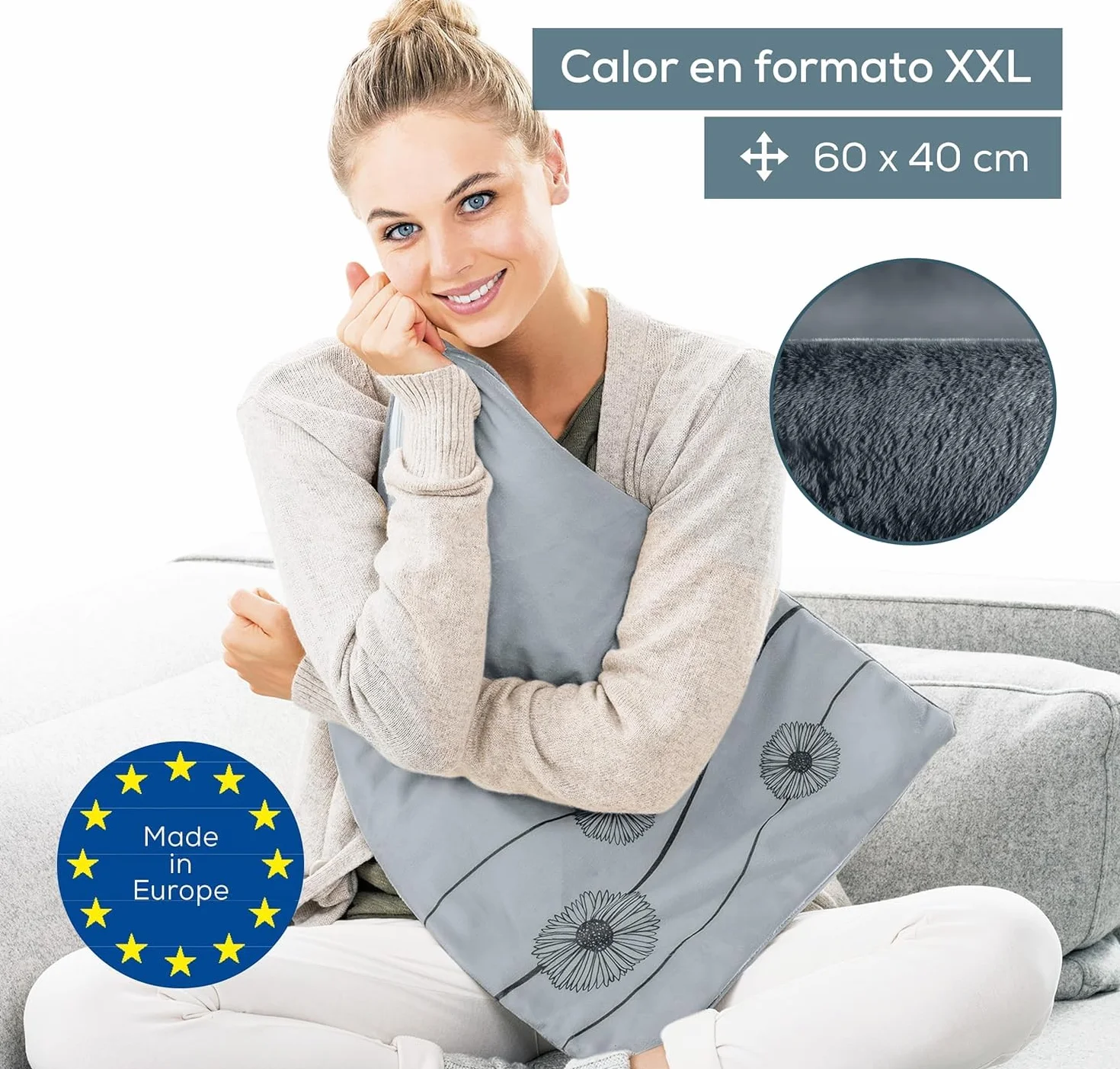 Beurer HK 125 Almohadilla eléctrica XXL, 6 ajustes temperatura, desconexión automática, lavable, 60x40 cm