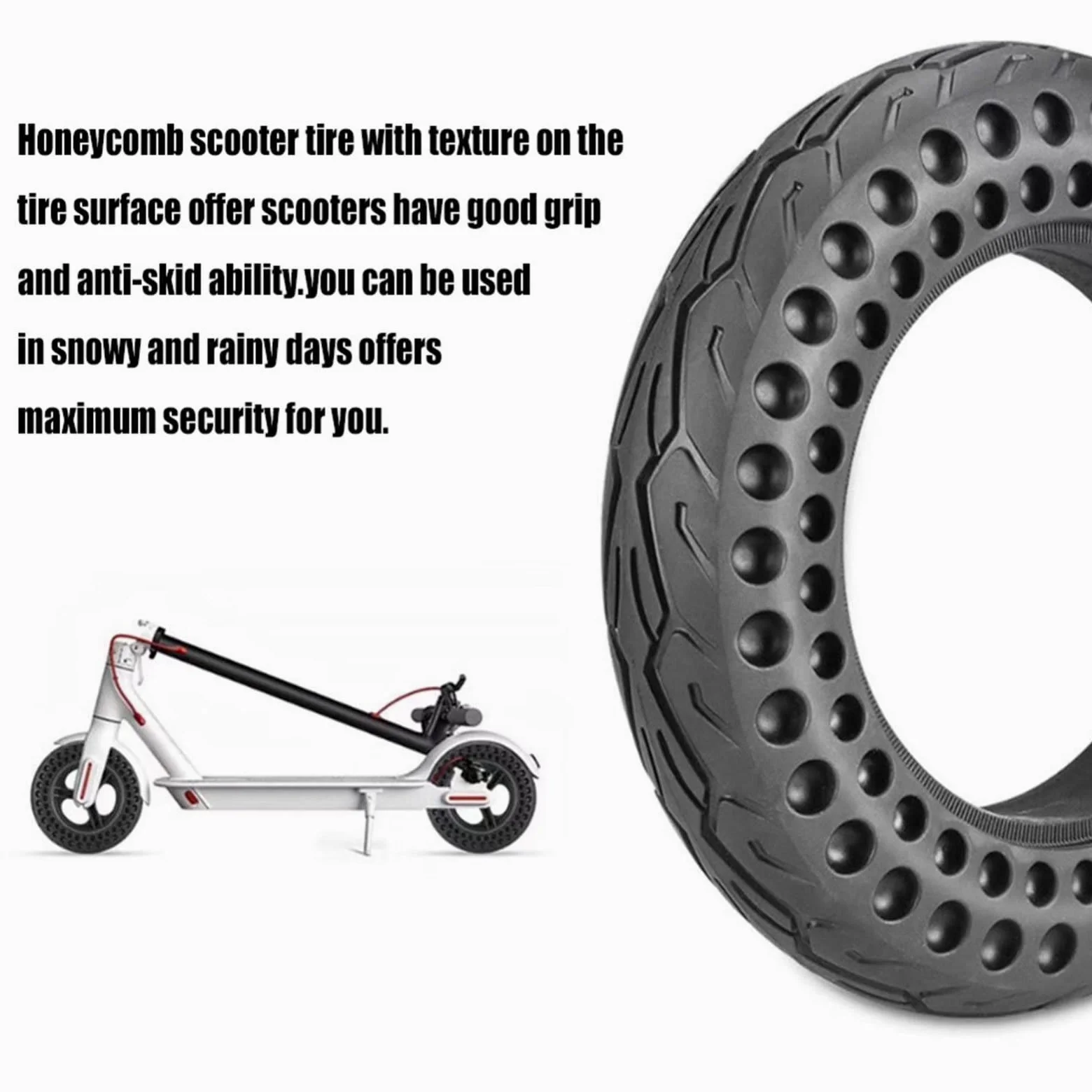 10 x 2.125 Neumático para patinete eléctrico, Neumáticos de goma maciza de 10 pulgadas Diseño de panal Resistente al desgaste A prueba de pinchazos Neumático de repuesto delantero o trasero para patin