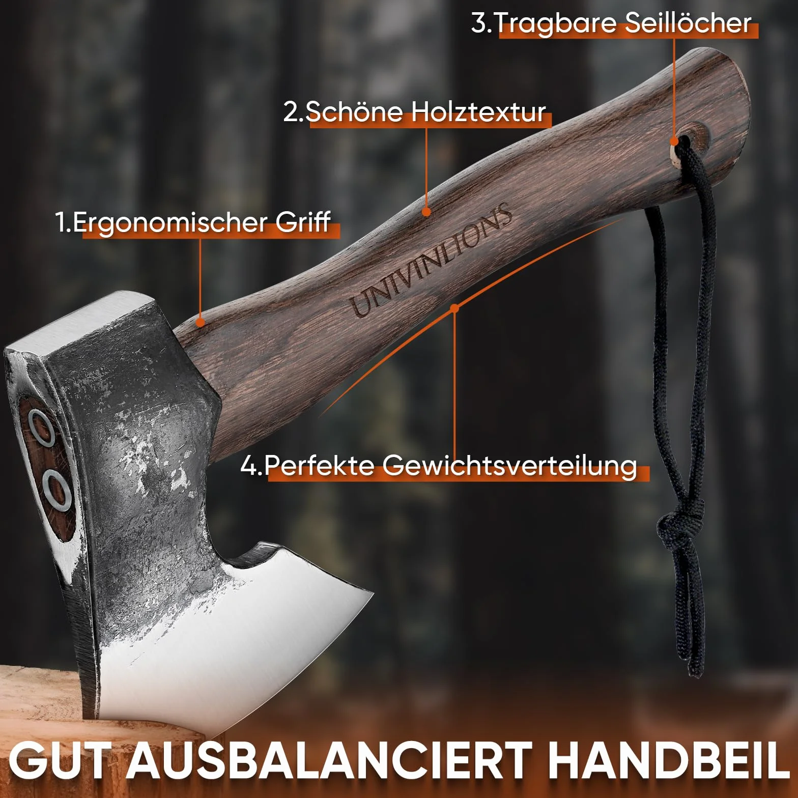 Bellota Hacha Supervivencia Pequeña 27cm 800g Bushcraft con Vaina