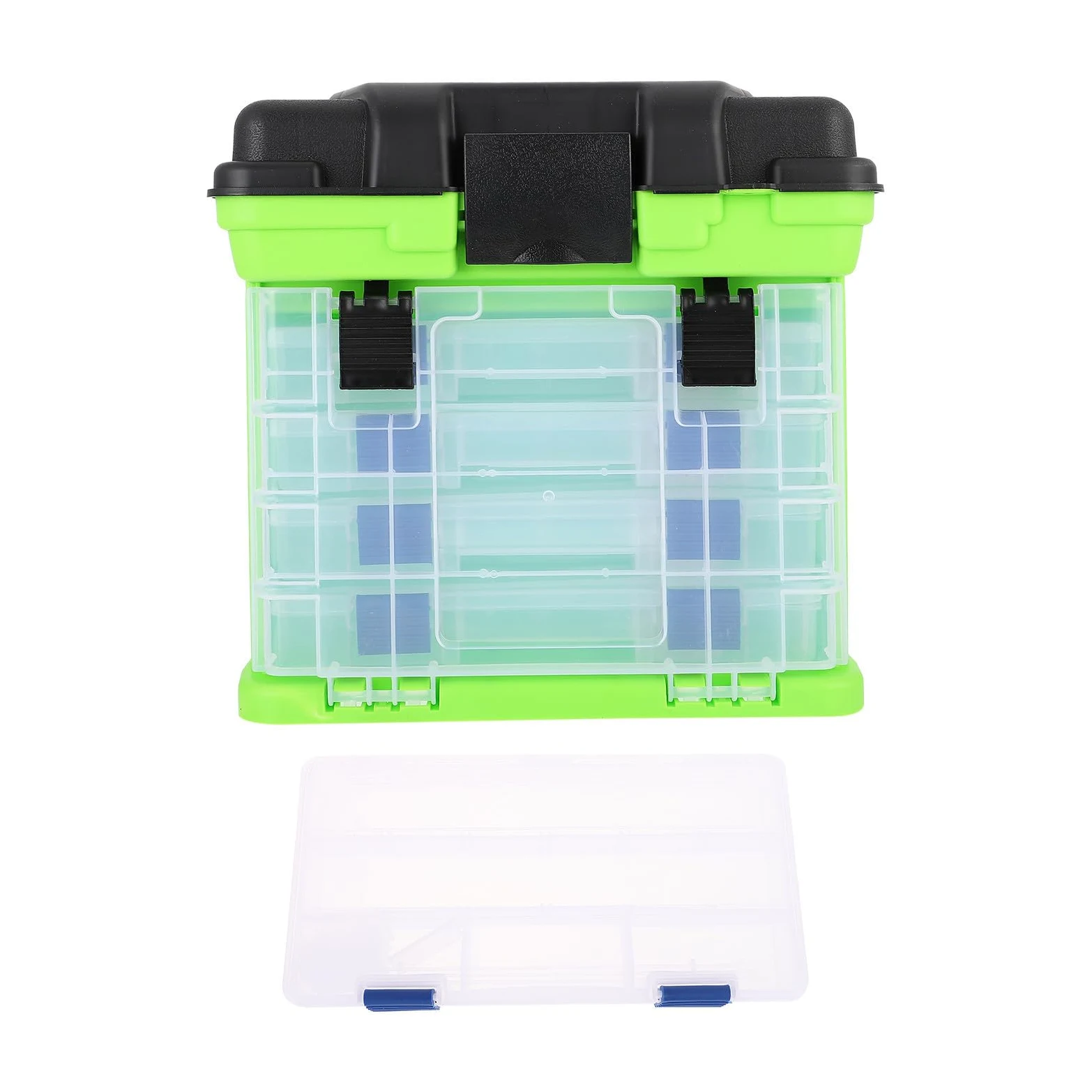 Caja de Aparejos de Pesca Grande, Portátil, de Plástico, Verde | Asa Plegable, Uso en Pesca Mar, Organiza Herramientas y Objetos Pequeños, Soporte de Carga Fuerte