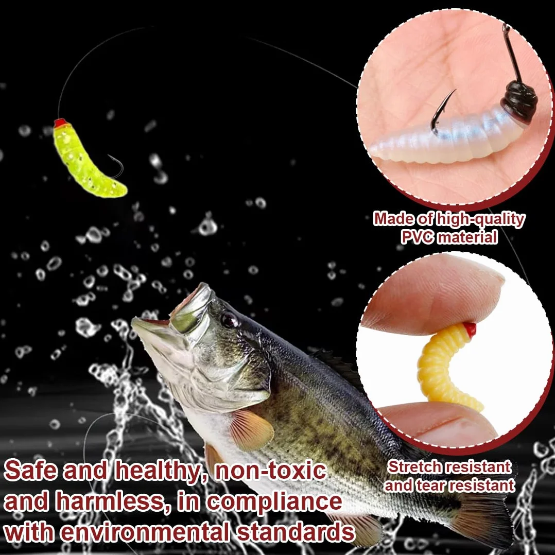 Atrayentes de pesca,50 cebos biomiméticos, 2,4 cm/0,4 g de gusanos de la harina para peces.