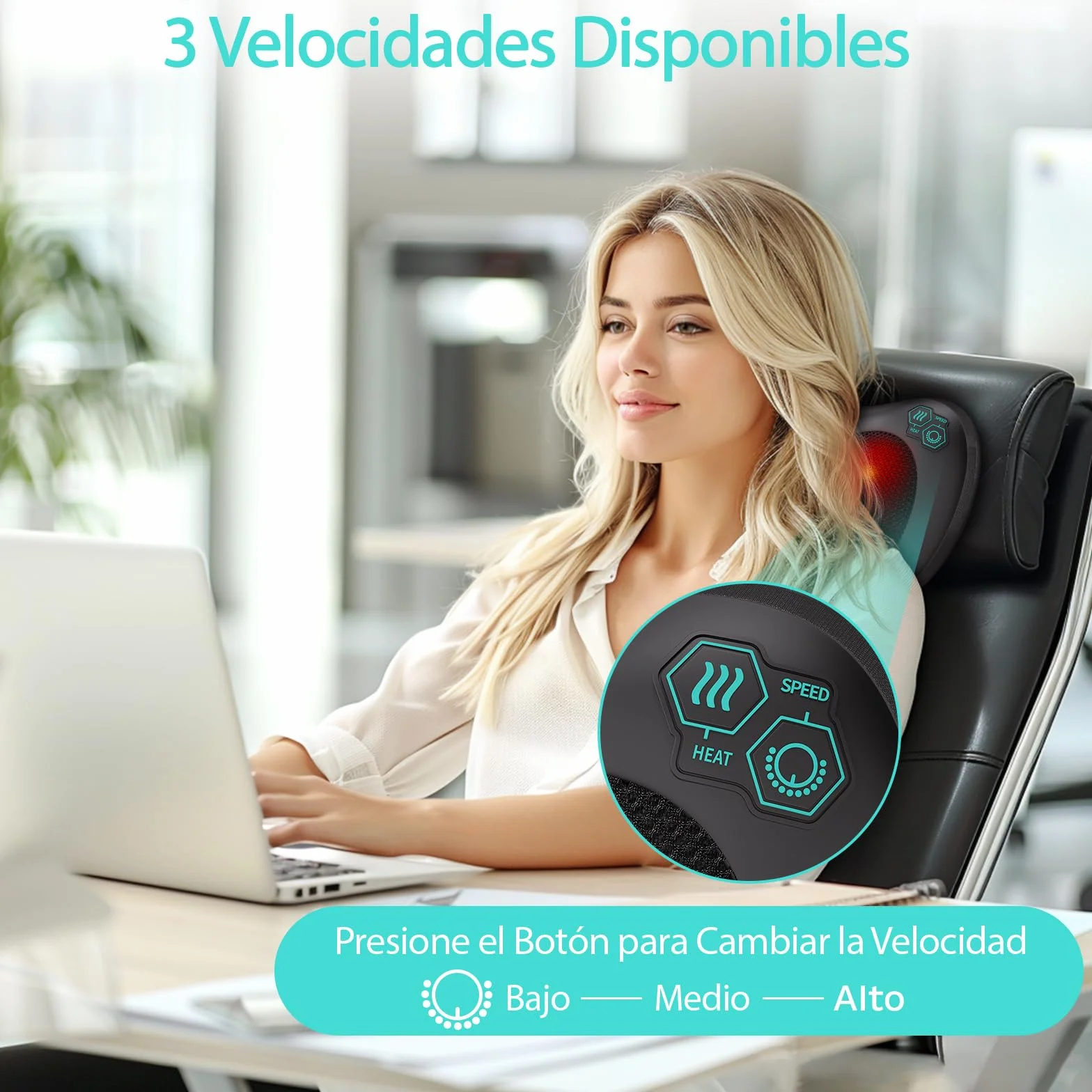 Masajeador Shiatsu para Espalda con 8 Nudos y 3 Velocidades Rotación Ambas Direcciones