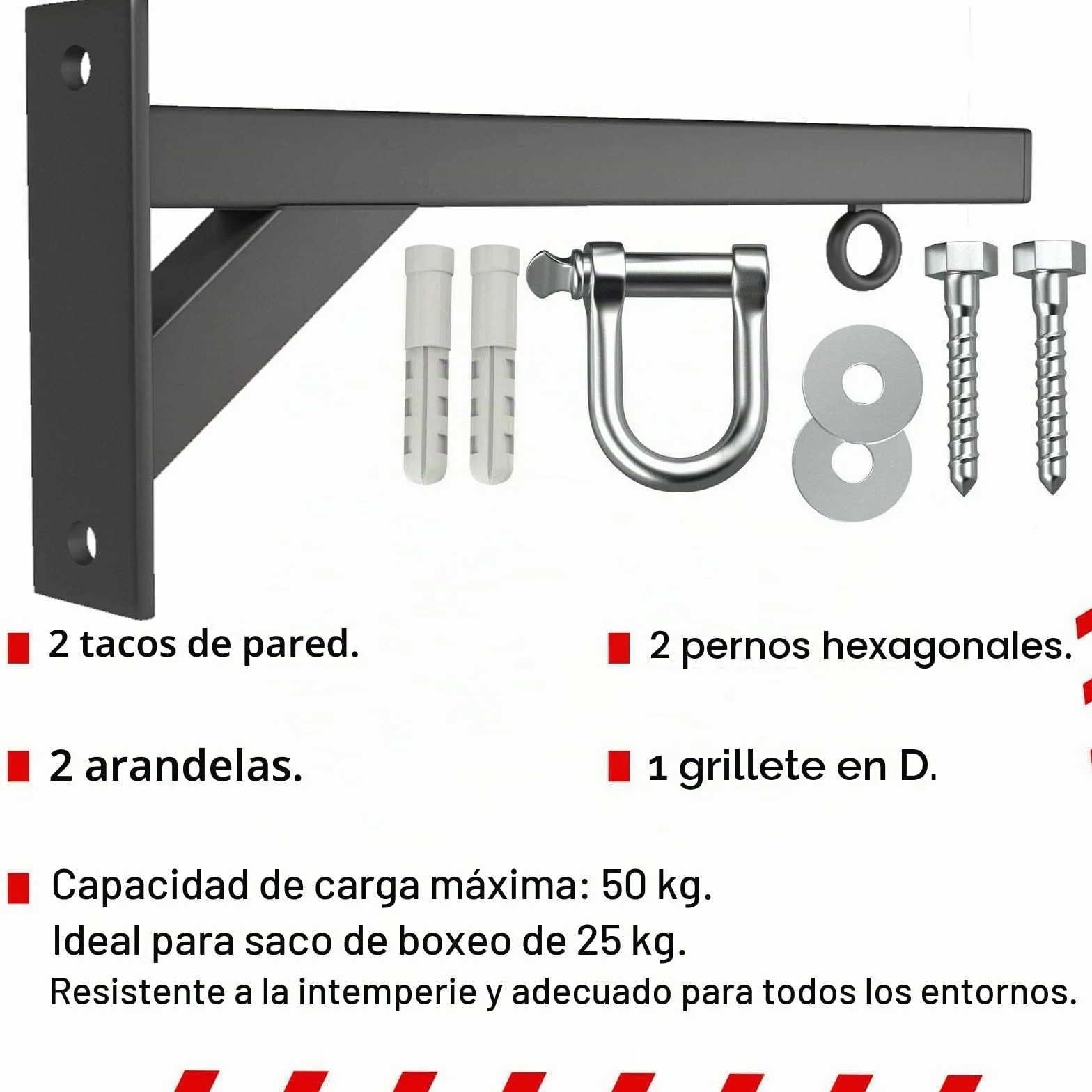 Athletics Gear Soporte para Saco de Boxeo de Pared 30 cm Hierro Calibre 16 Grillete en D Giratorio