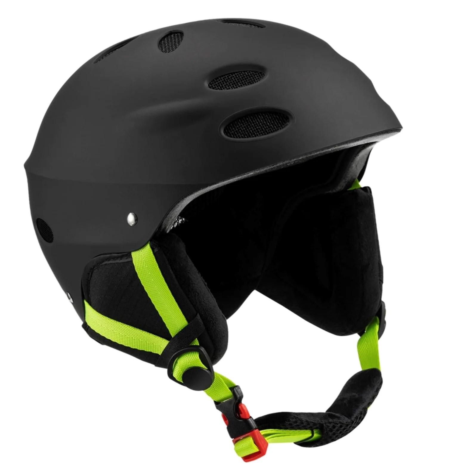 Casco de kayak con orejeras, casco de seguridad negro para kayak, wakeboard, deportes de aguas bravas, casco de esquí con ventilación para deportes acuáticos