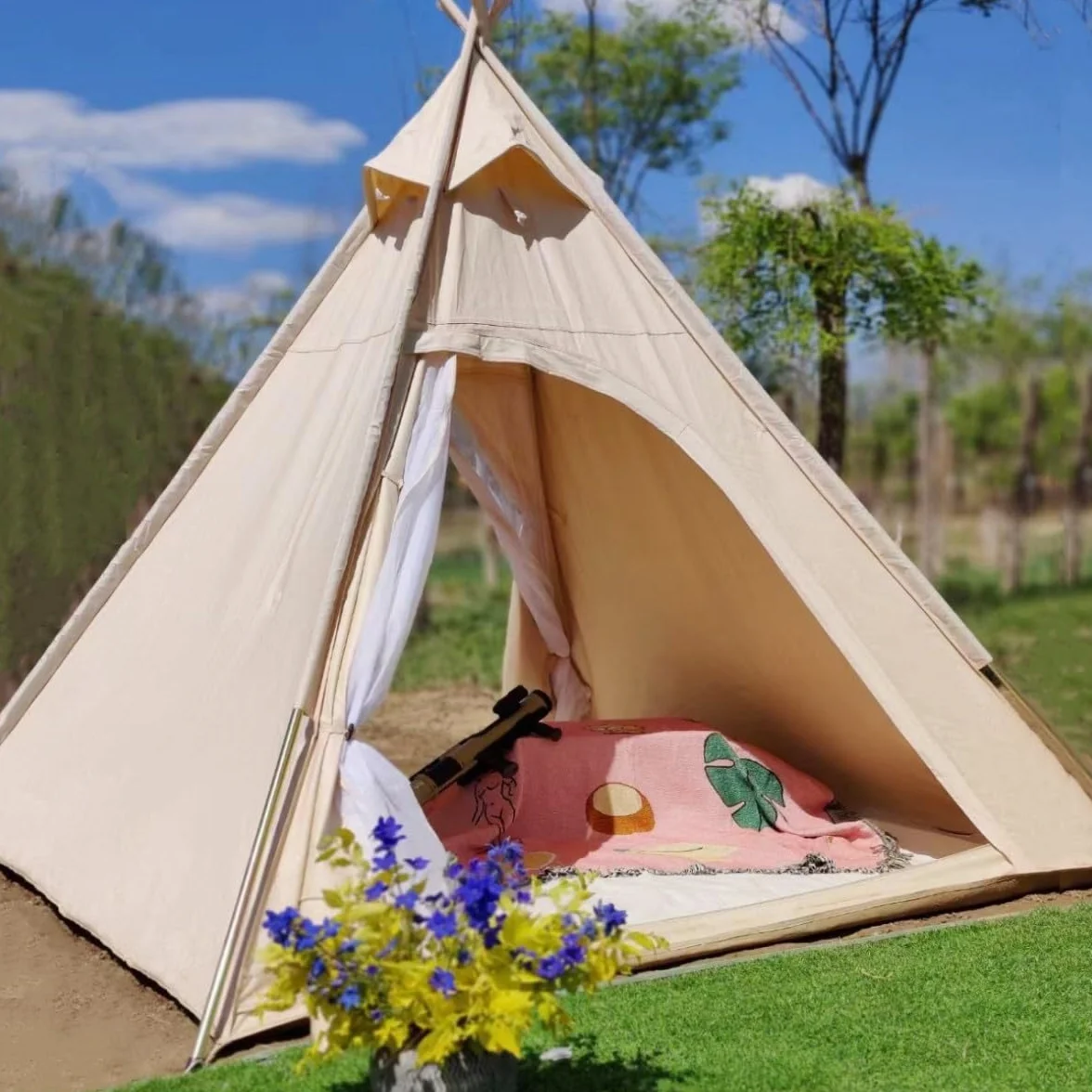 Tienda de campaña Tipi de lona para exteriores, 2 m, para 2 ~ 3 personas