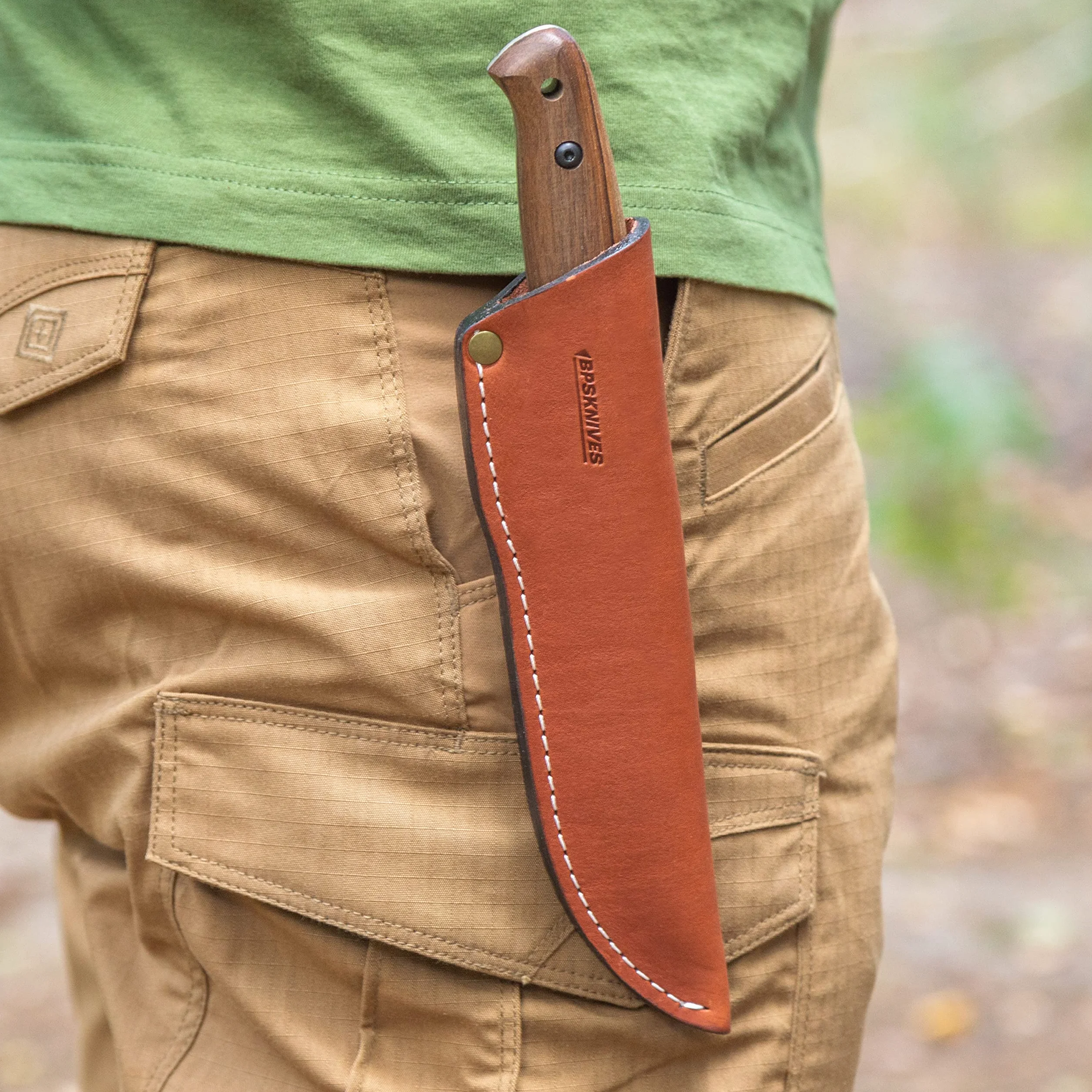 Cuchillo Bushcraft BPSKNIVES BS2FTS de Hoja Fija Acero al Carbono con Vaina de Cuero
