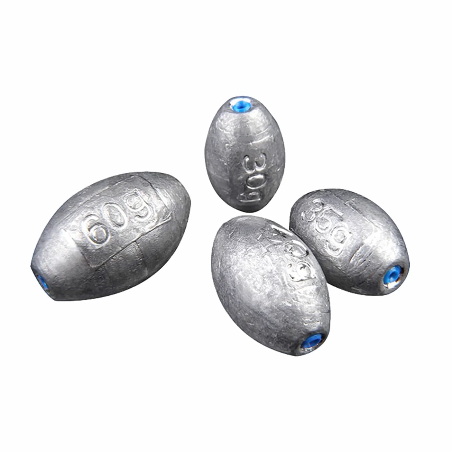 10 piezas Plomos de pesca de plomo Tipo de aceituna Pesos de pesca con núcleo de plástico blando y marca de peso transparente Aparejos de pesca de la carpa de los plomos del curricán, 2g-100g