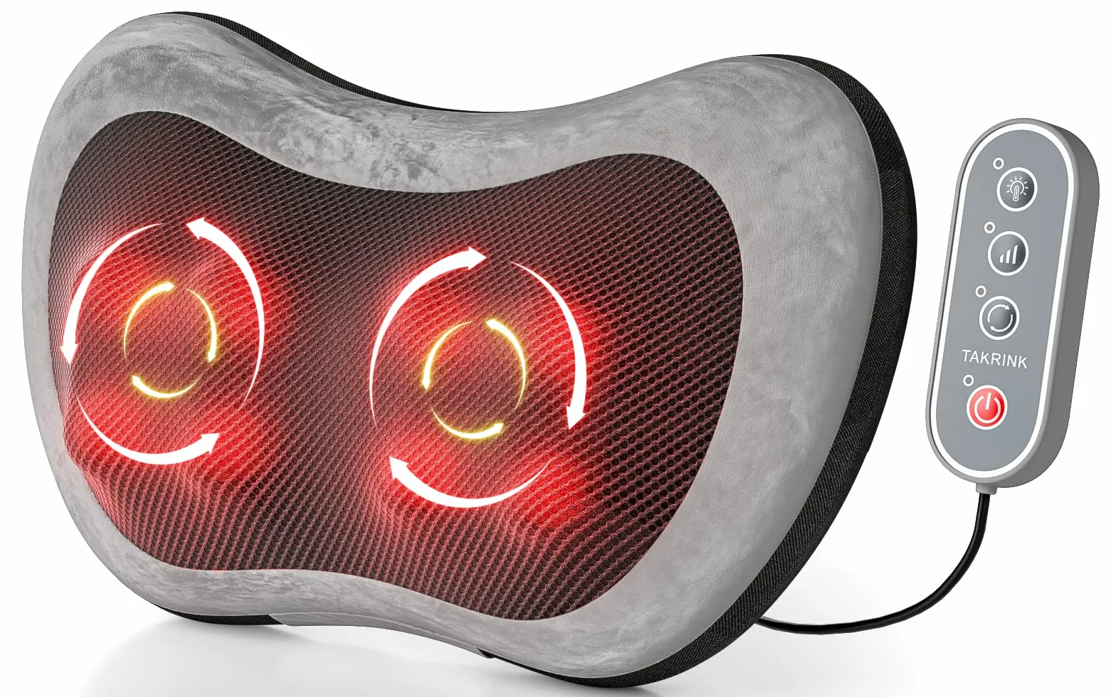 TAKRINK Cojín Masaje Shiatsu con Calor 8 Nudos 3 Velocidades Control Remoto Masajeador Cuello Espalda Hombros