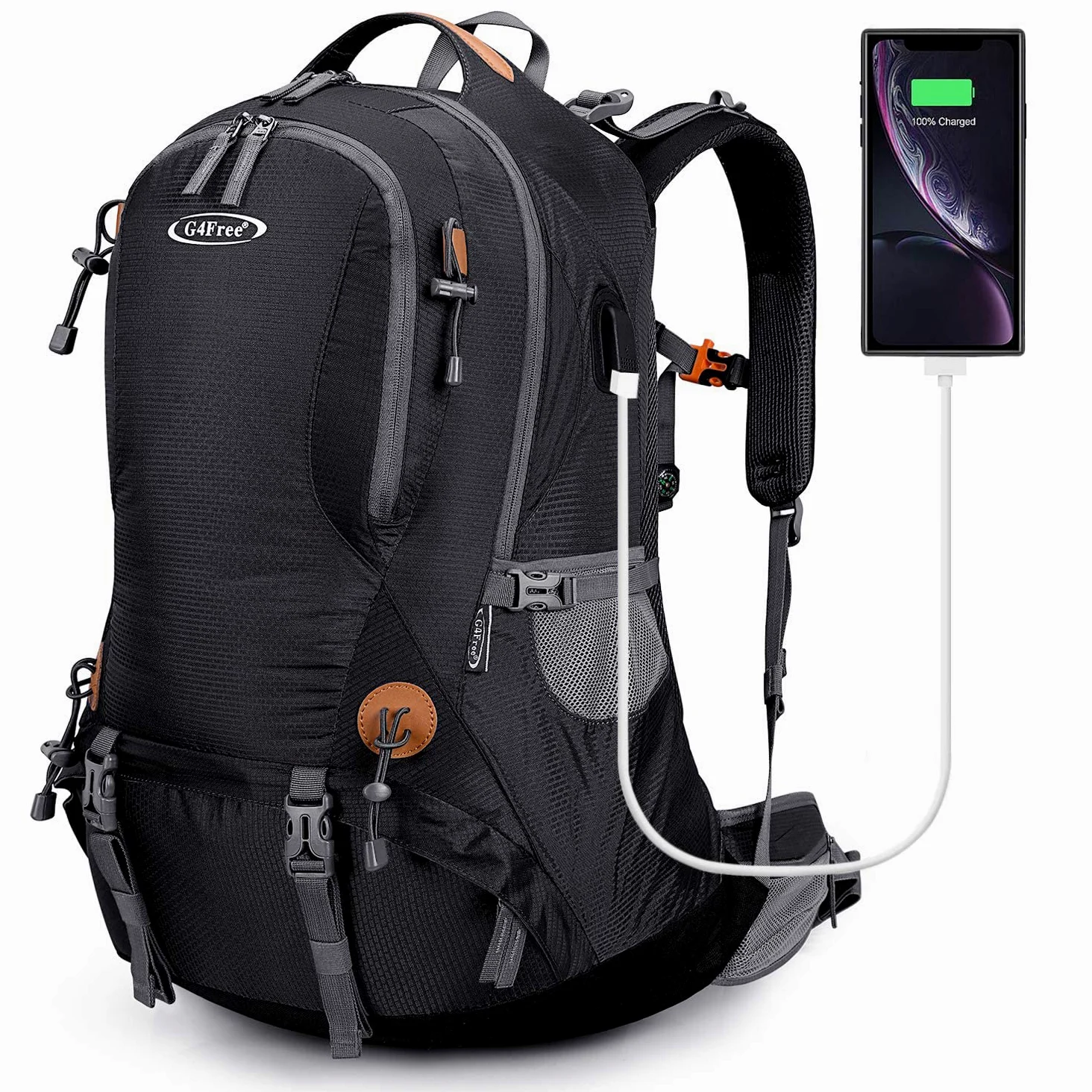 G4Free - Mochila de senderismo impermeable de 50 l con funda de lluvia para montañismo, viaje, camping, trekking, deportes al aire libre para hombre y mujer, negro, L, Mochilas
