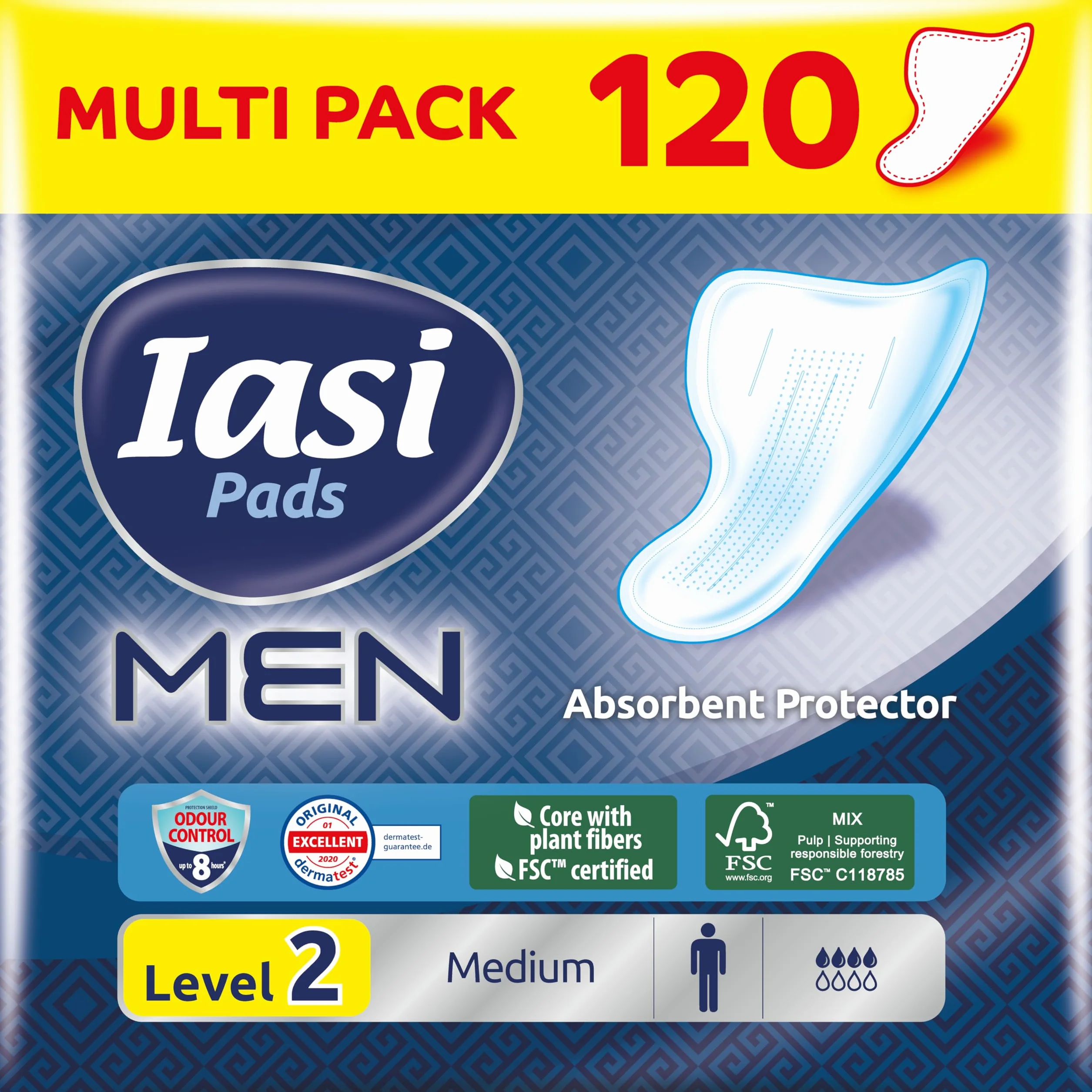 Escudos Absorbentes para pérdidas urinarias masculinas leves, IASI MEN Medium Level 2, 120 unidades