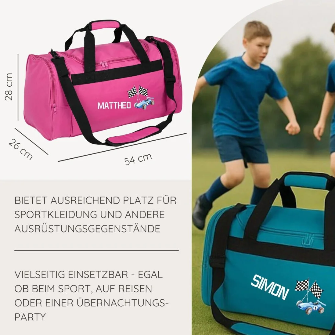 Minimutz Bolsa de deporte infantil personalizada coche carreras 26 L azul oscuro