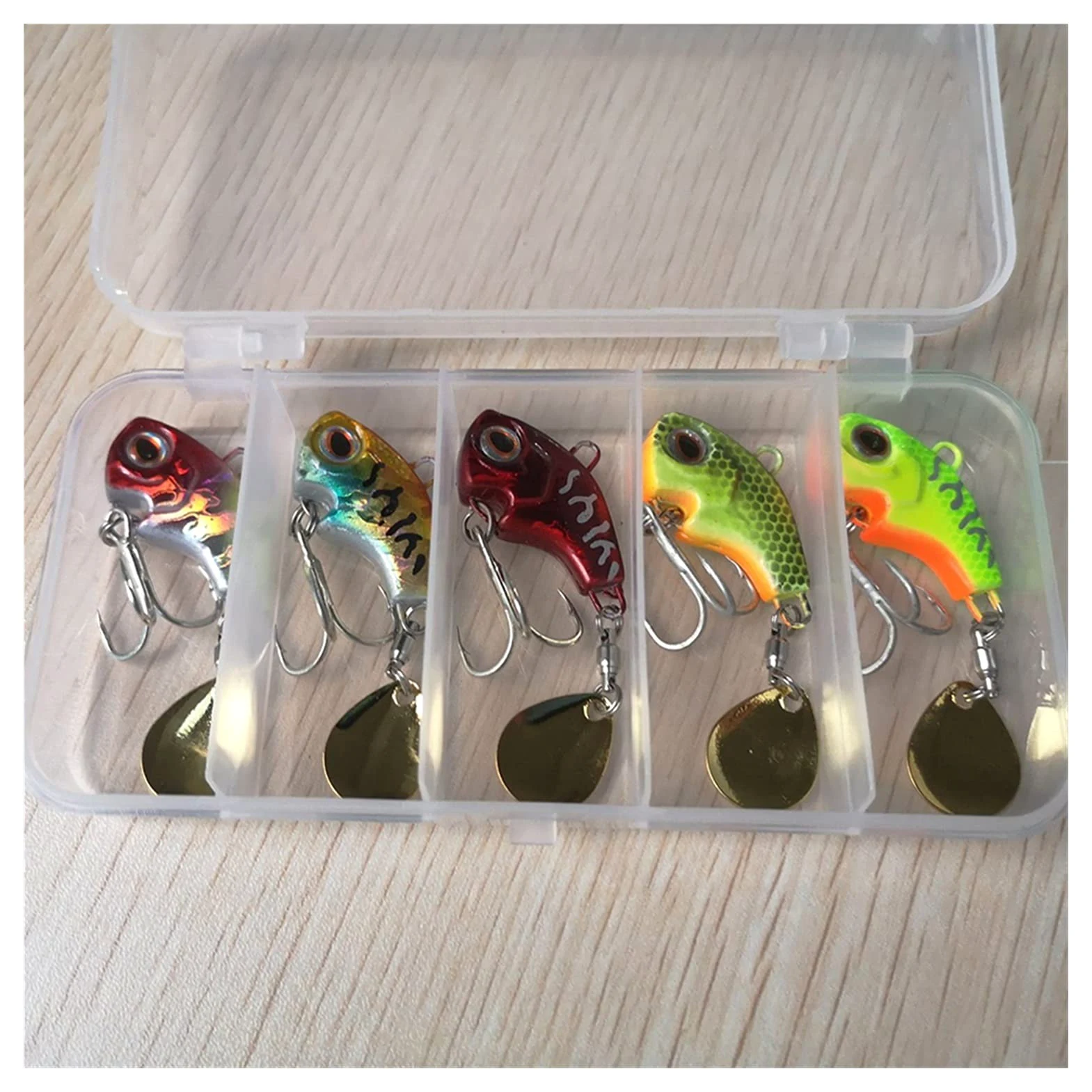 caihuashopping Señuelos de Pesca Rotación de la vibración de Metal Bait Spinner Cuchara de Pesca señuelos Jigs Trout Trout Winter Pesca Cebos Duros Tackle 5pcs Cebos Artificiales