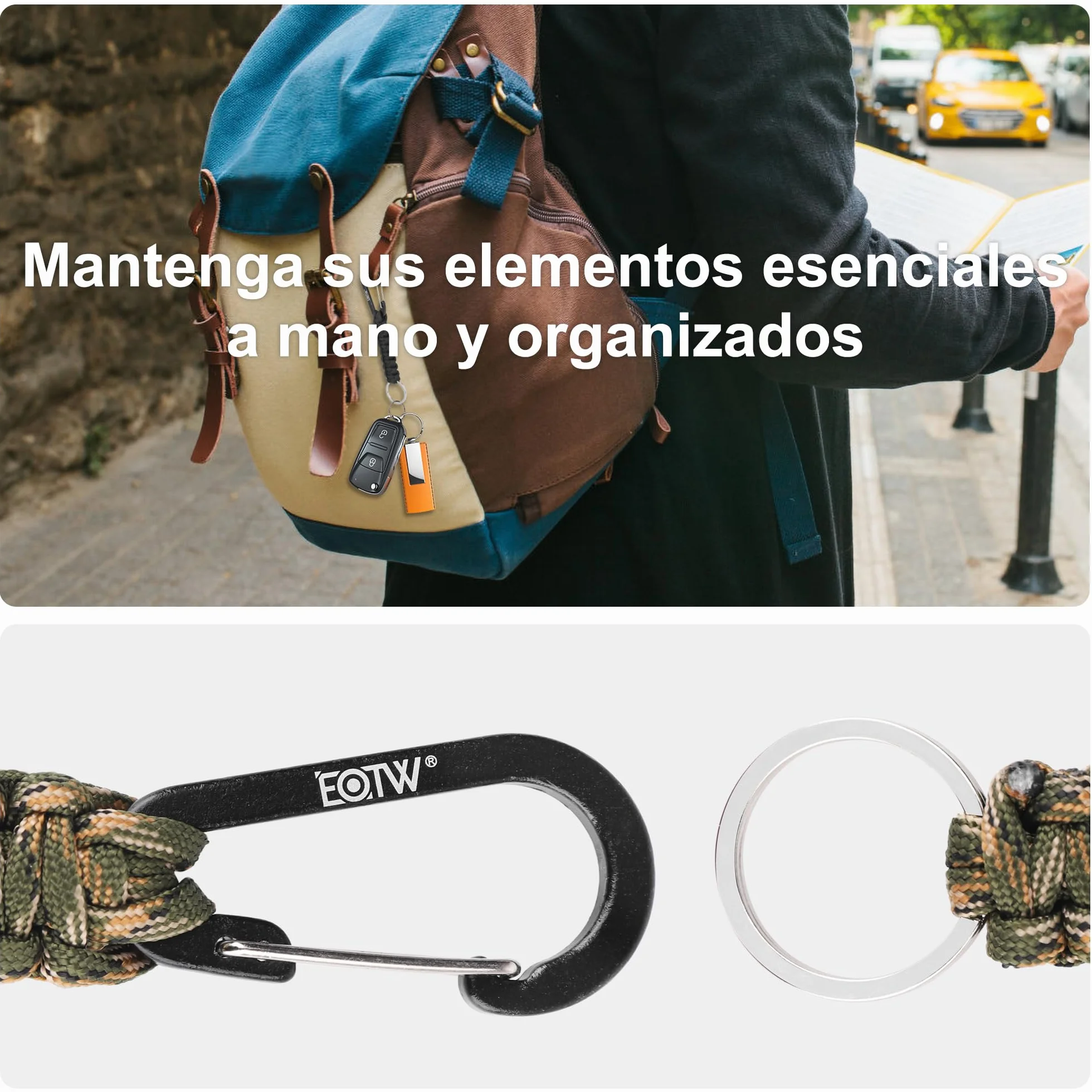 EOTW Mosqueton Llavero Paracord, Forma de D Mosqueton Escalada Ganchos para Montañismo, Motocicleta, Camping, Escalada en Roca, Pesca, Senderismo o Viajes y Otros Deportes al Aire Libre