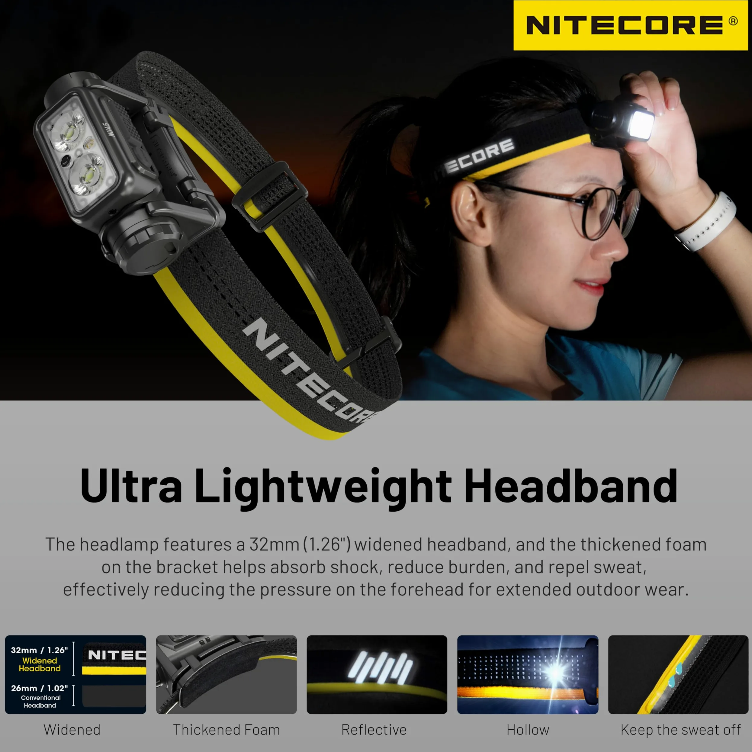 Nitecore NU45 linterna frontal de 1700 lúmenes ligera con batería de 4000mAh recargable por USB-C