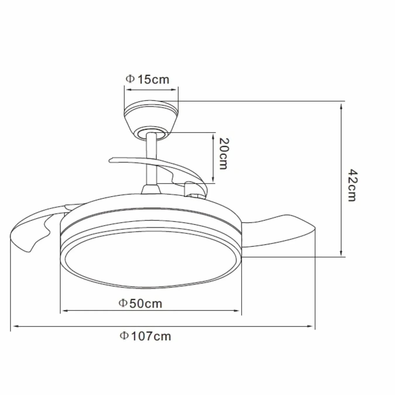 NARVI Ventilador de Techo Negro con Luz LED Regulable, Motor DC 30W Silencioso, 3 Aspas Retráctiles, Función Invierno Verano