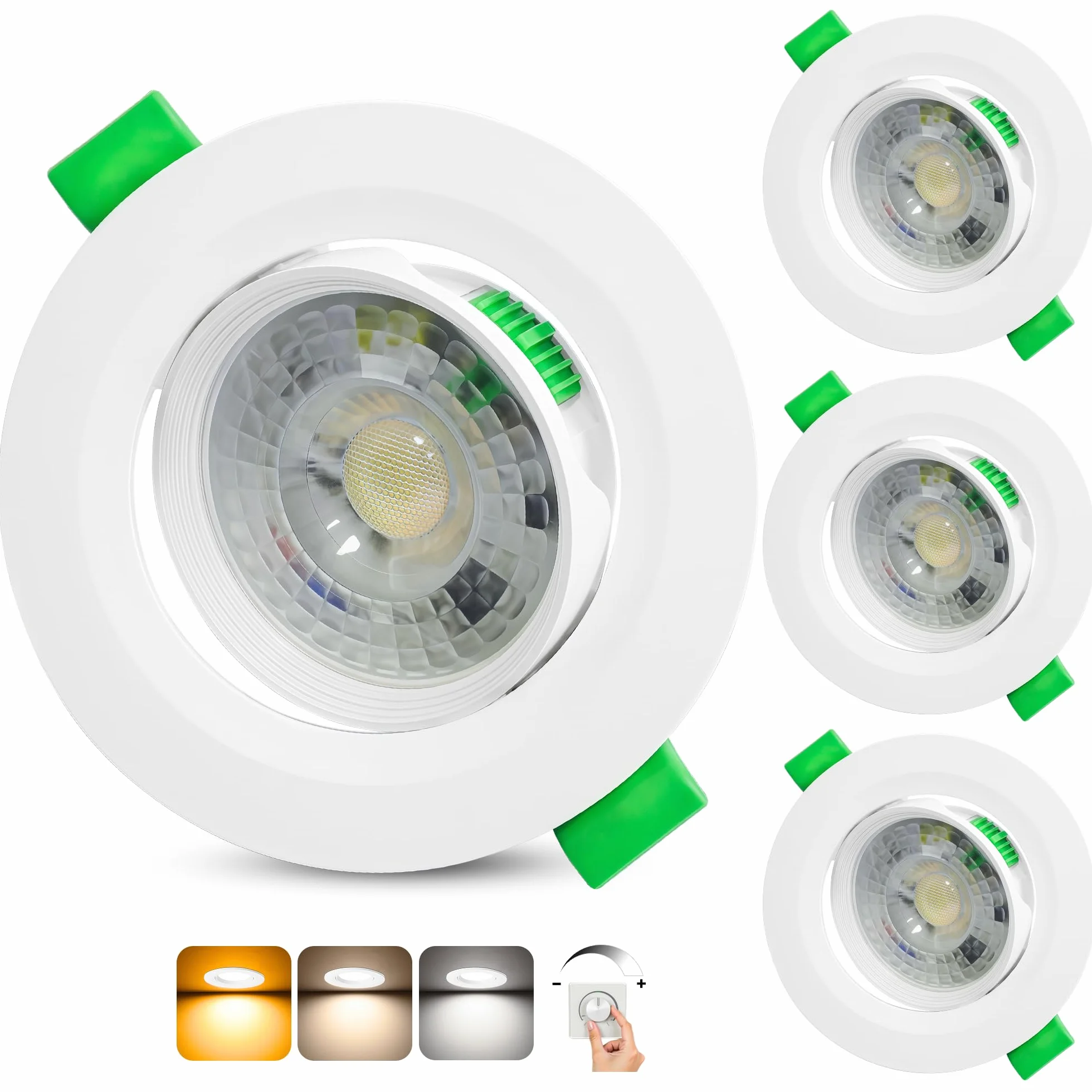 Downlight LED Techo Regulable 230V 5W 500LM IP44 Blanco Cálido Neutro Frío Corte 68-80mm 3 Pack