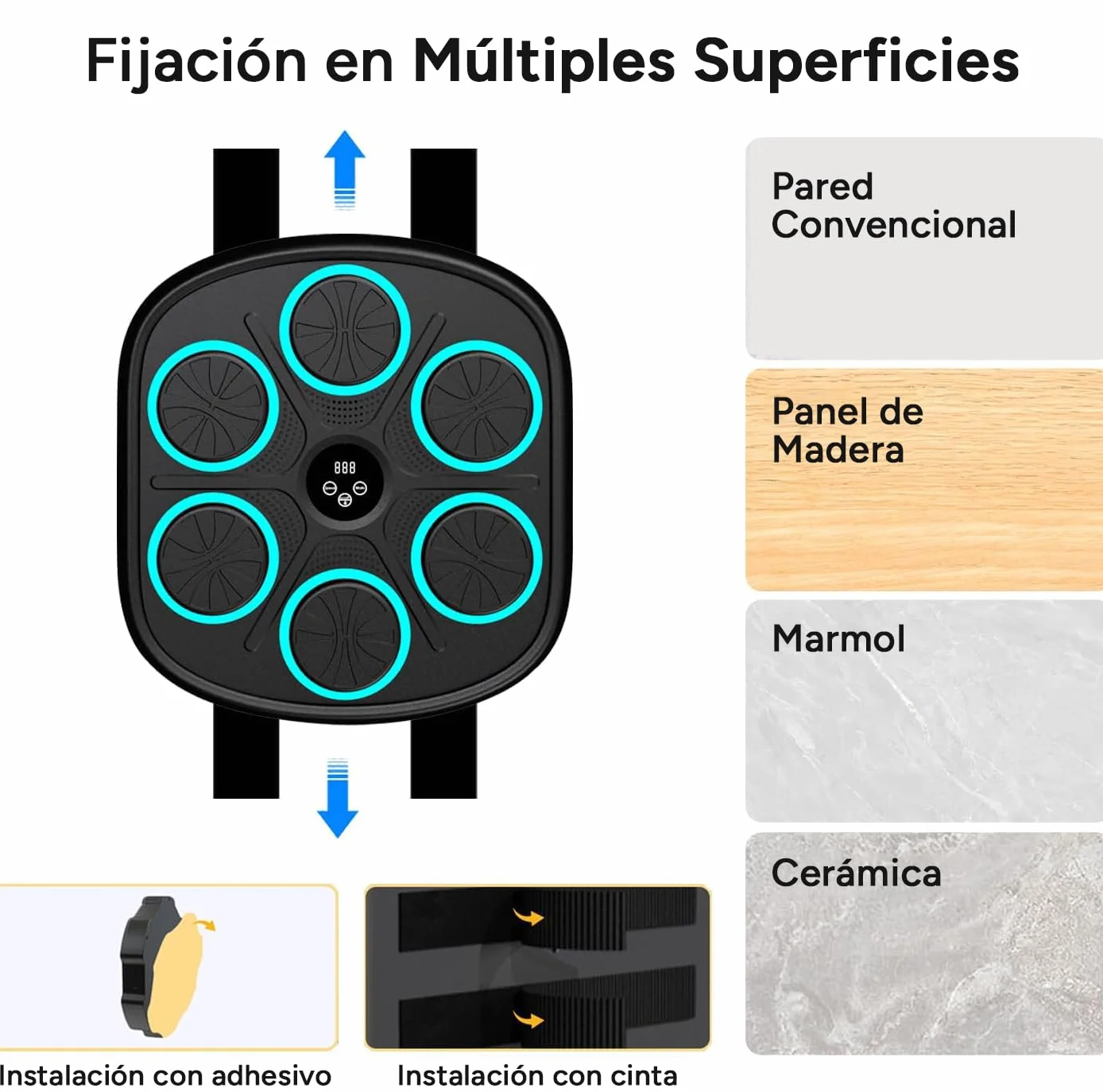 Maquina Boxeo Musical Pared Bluetooth 9 Velocidades Recuento Golpes Luces Ritmo Musica Incluye Guantes