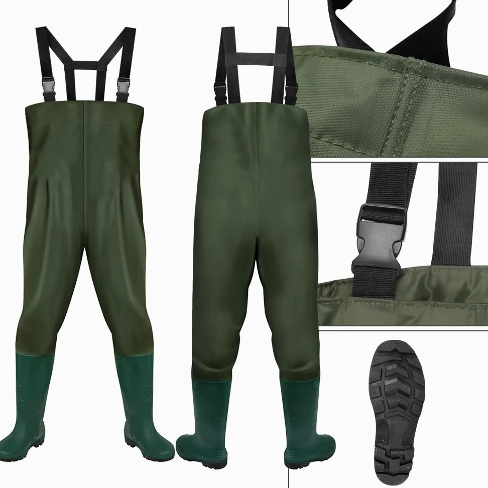 Daromigo Pantalones de vadeo para hombre, impermeables, material de PVC 70D, con botas, resistentes al agua, neopreno para pesca, deportes acuáticos y aventuras al aire libre