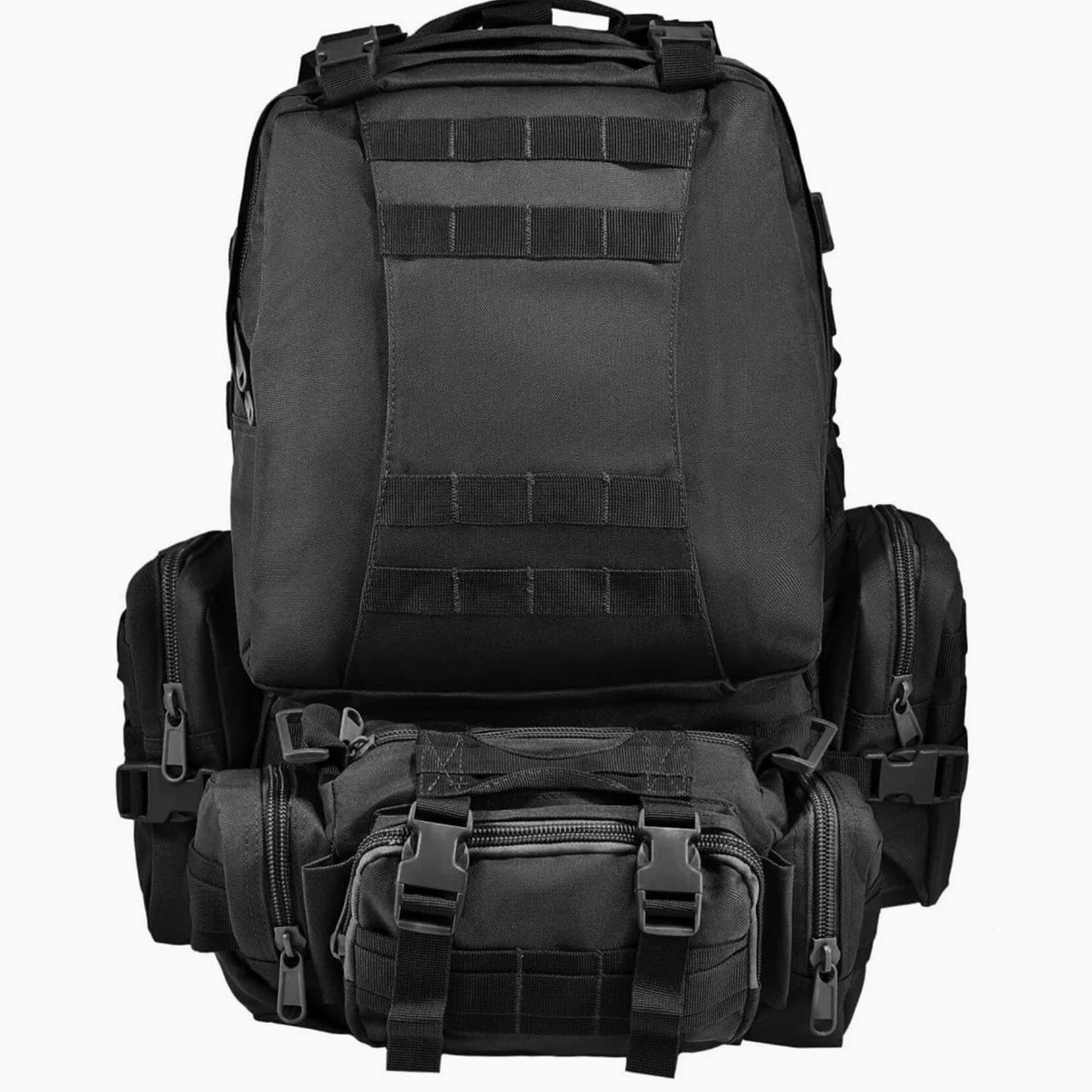 aiGear 55L Mochilas Tácticas Militar Gran Capacidad con Sistema Molle Negra | Bolsa de Emergencia Para 3 Días, Impermeable, Mochila de Asalto Molle, para Senderismo, Pesca, Acampada, Equipo de Emergencia