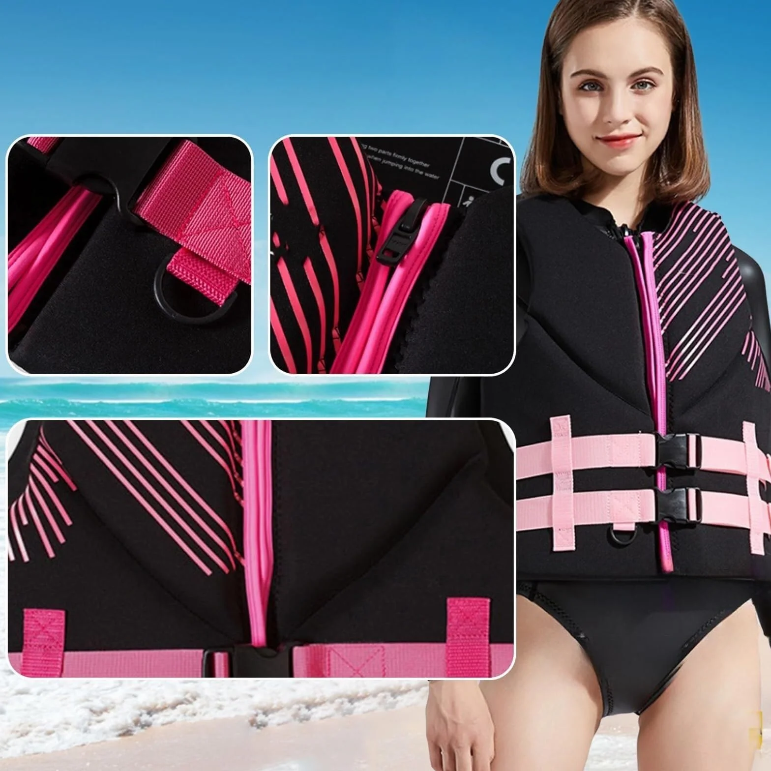 Chaleco de Surf con Cremallera y Cinturón Ajustable, Chaleco de Surf de Neopreno for Pesca, Kayak, Navegación, Deportes Acuáticos, Adultos, Hombres y Mujeres