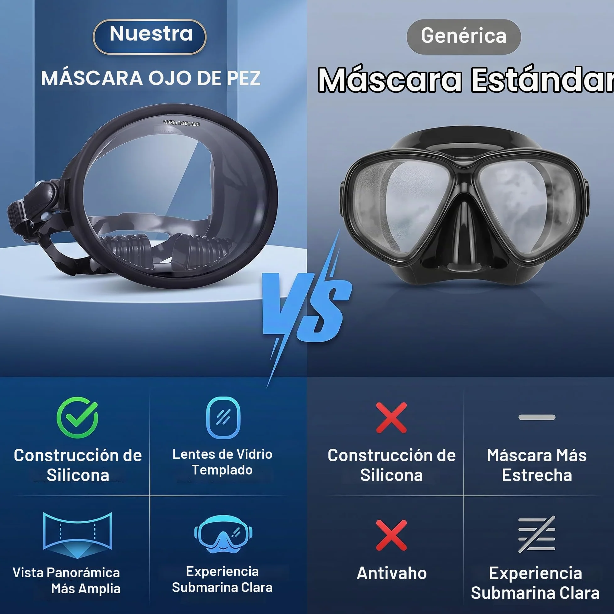 Máscara de Buceo, Máscara de Buceo, Mascarilla de Estilo Retro, Mascarilla de Pesca Submarina, Anti Niebla, Resistente Al Agua