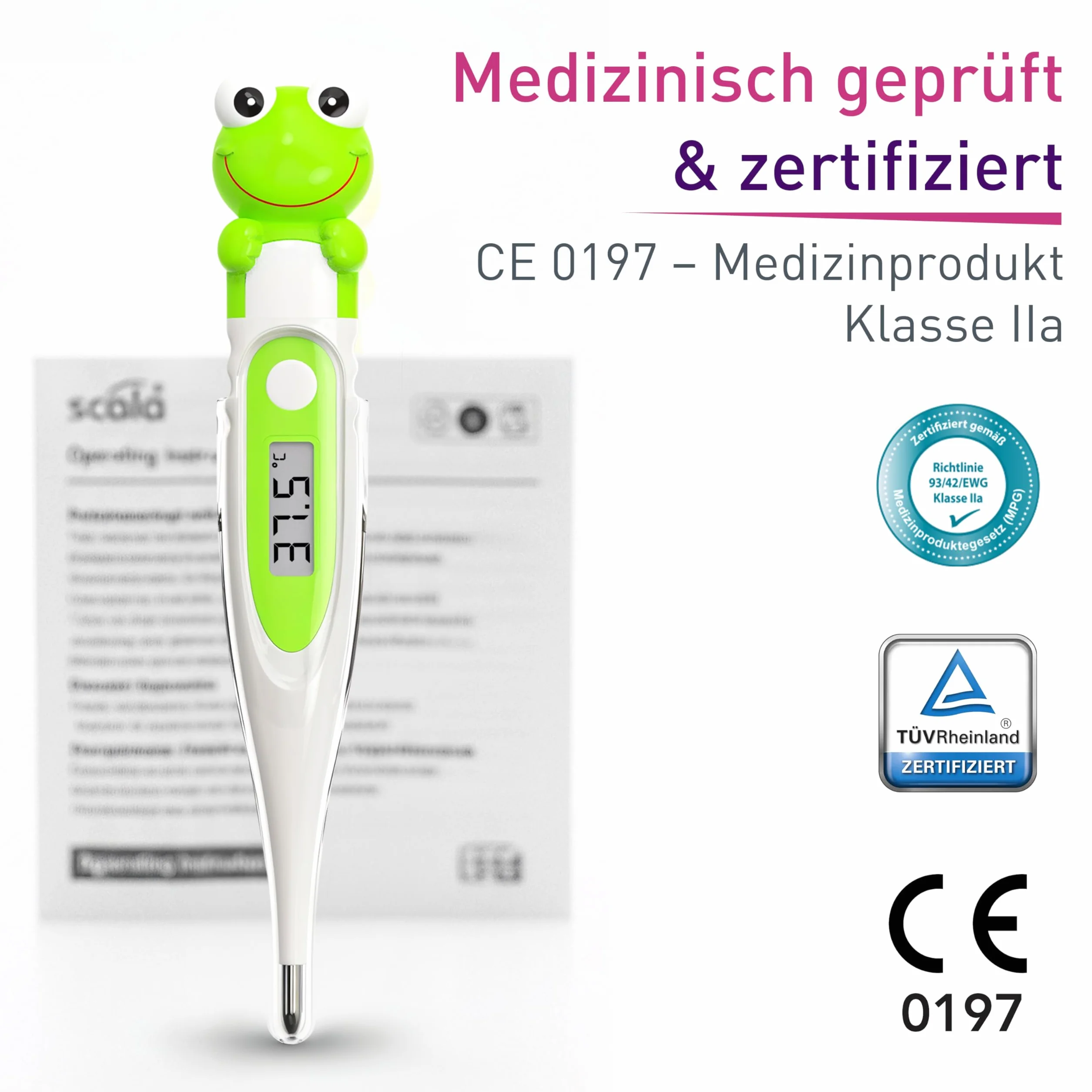 Termómetro Digital Scala SC 44 Rana Flex Speed 10 seg. Medición Oral Rectal Axilar Fiebre Corporal Niños Adultos, Verde