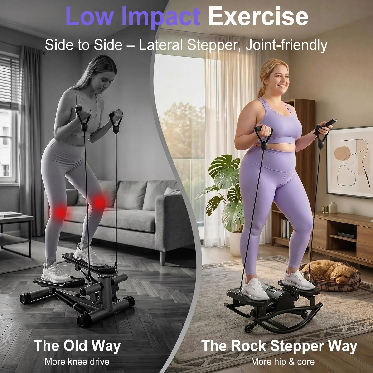 Upgraded Rock Stepper Fitness Casa, Home Twist Stepper Movimiento Lateral Silencioso Low-Impact Joint-Friendly para Caderas, Piernas, Glúteos, Banda de Resistencia
