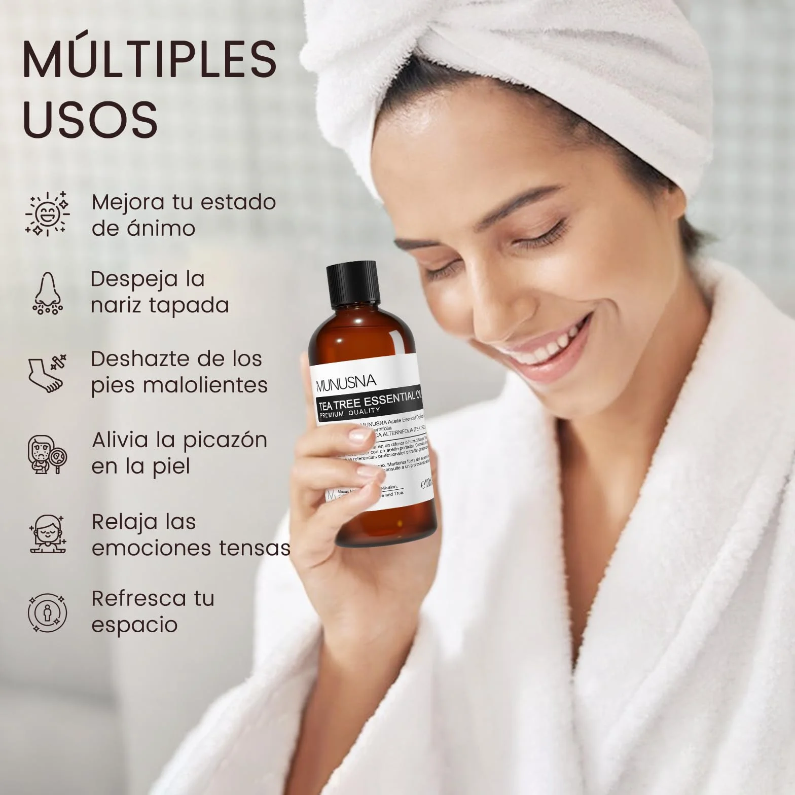 MUNUSNA Aceite Esencial de Árbol de Té 100% Puro 100ml para Puntos Negros, Granos, Cabello y Uñas