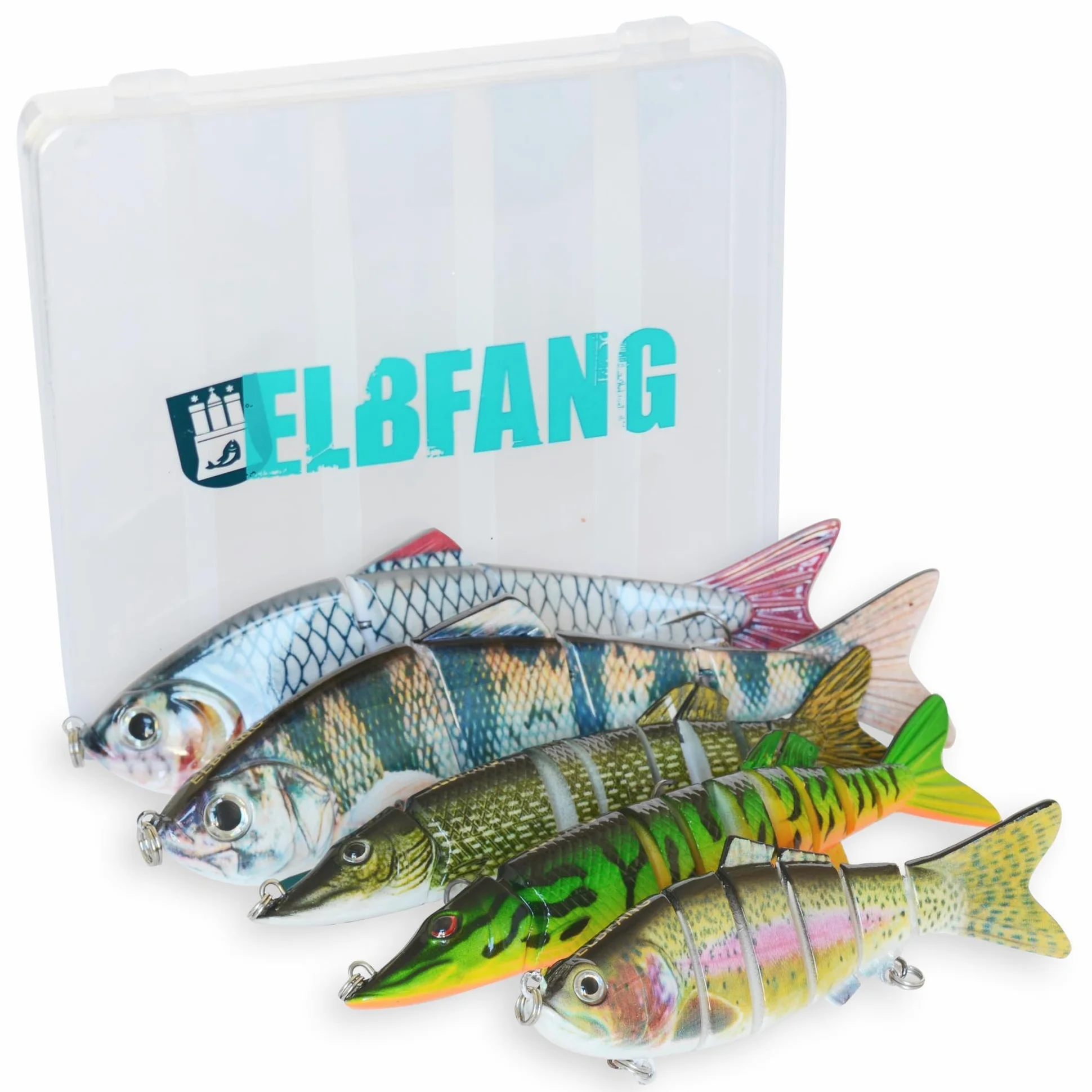 Wobbler - Juego de 5 cebos artificiales con caja de cebo | peces depredadores Angel Jerbait para pesca de lucio
