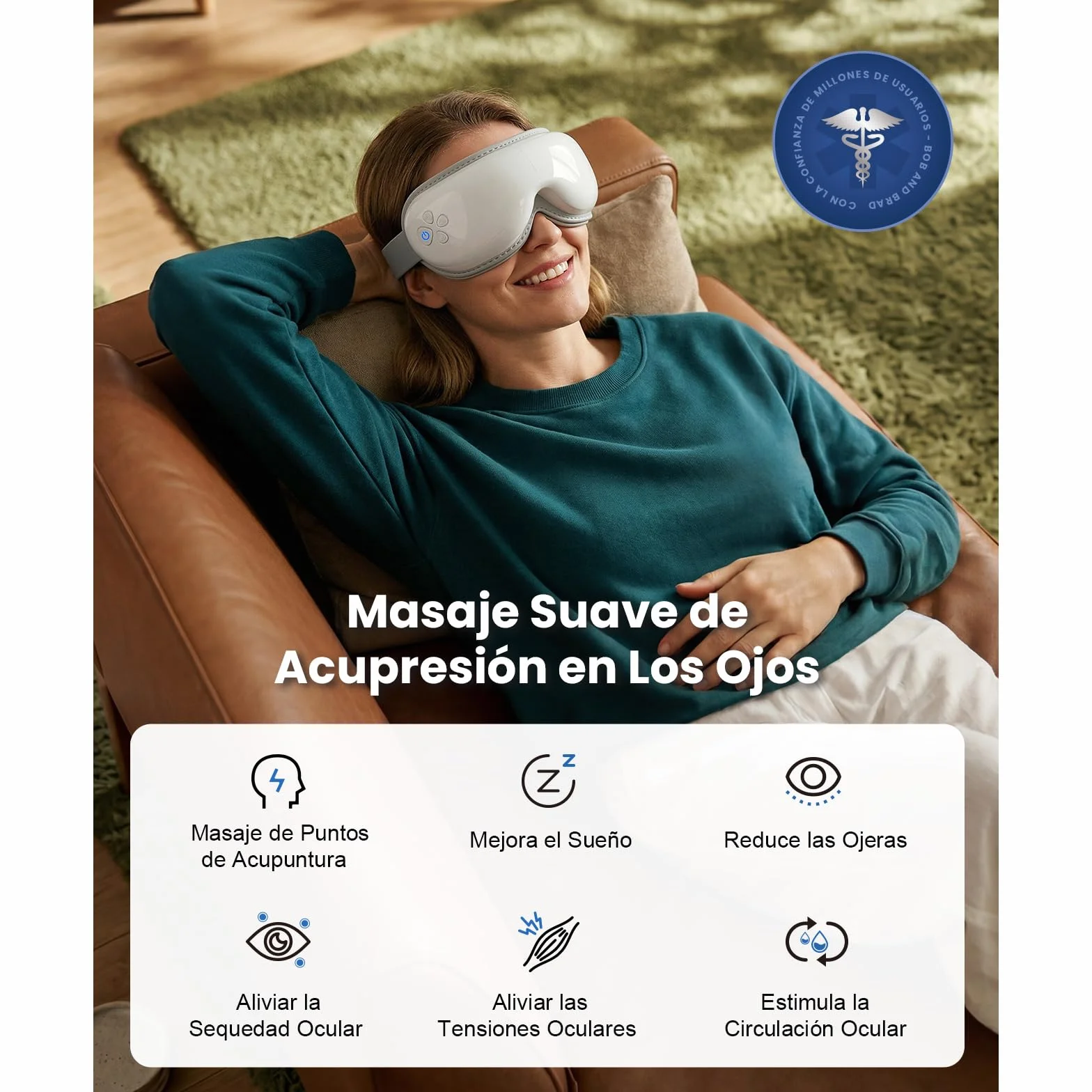 Bob and Brad EyeOasis 3 Masajeador de ojos con calor y frío, gafas presoterapia ocular