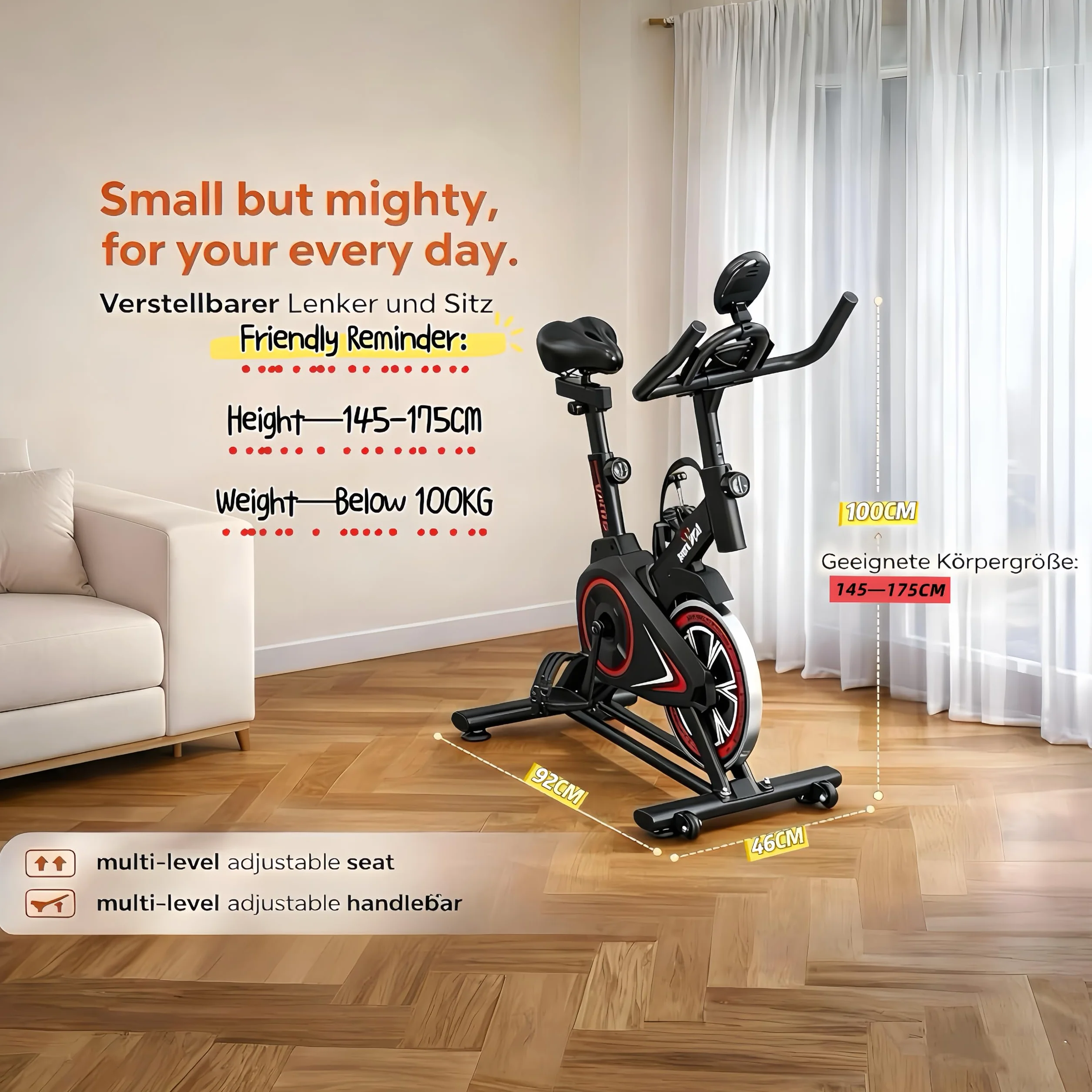 Bicicleta estática silenciosa para uso doméstico,con resistencia magnética ajustable y altura regulable,soporte para tableta, gran capacidad de carga,portátil,bicicleta de fitness para jóvenes