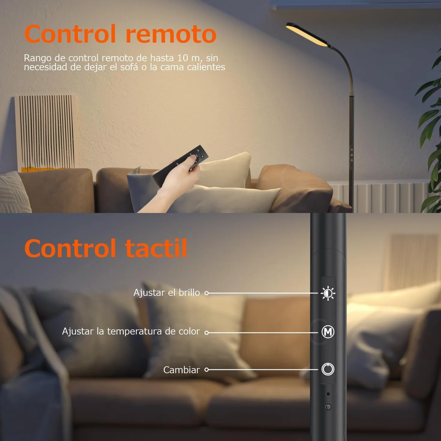 OUSFOT Lámpara de pie LED regulable 170 cm 3000-4000-6000 K Control táctil y remoto