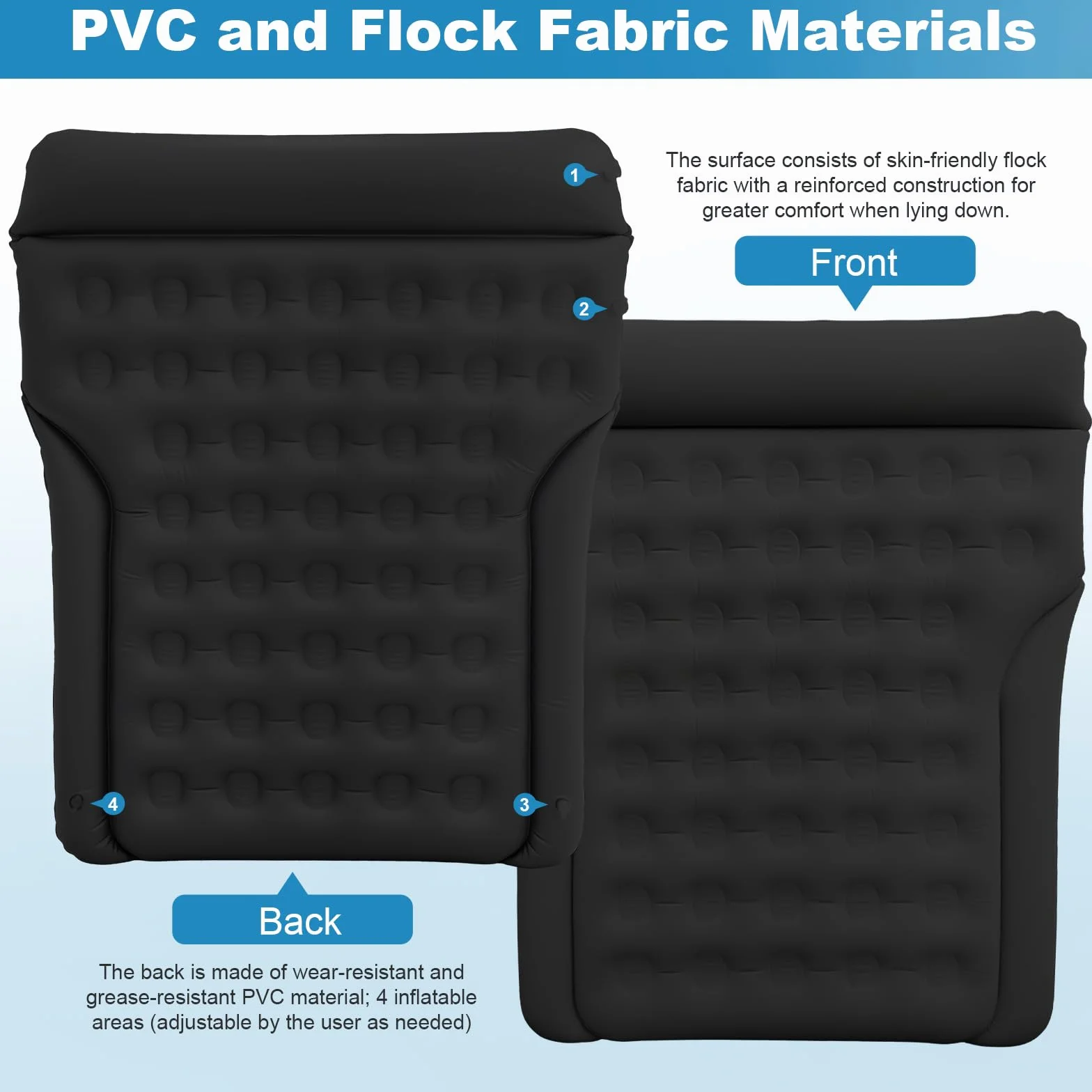 Colchón para Coche de Aire Plegable Asiento Trasero para Viajes y Camping Negro