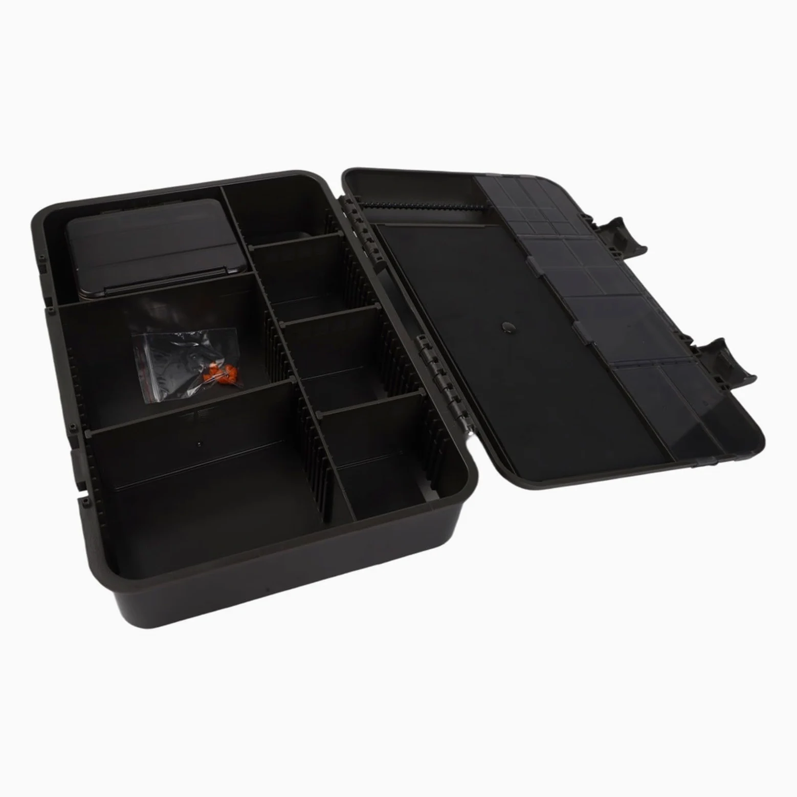 Juego de cajas de almacenamiento de pesca de carpas con báscula, 2 + 1 cajas de aparejos, múltiples compartimentos para anzuelos de aparejos, piezas pequeñas, estuche organizador de ABS verde