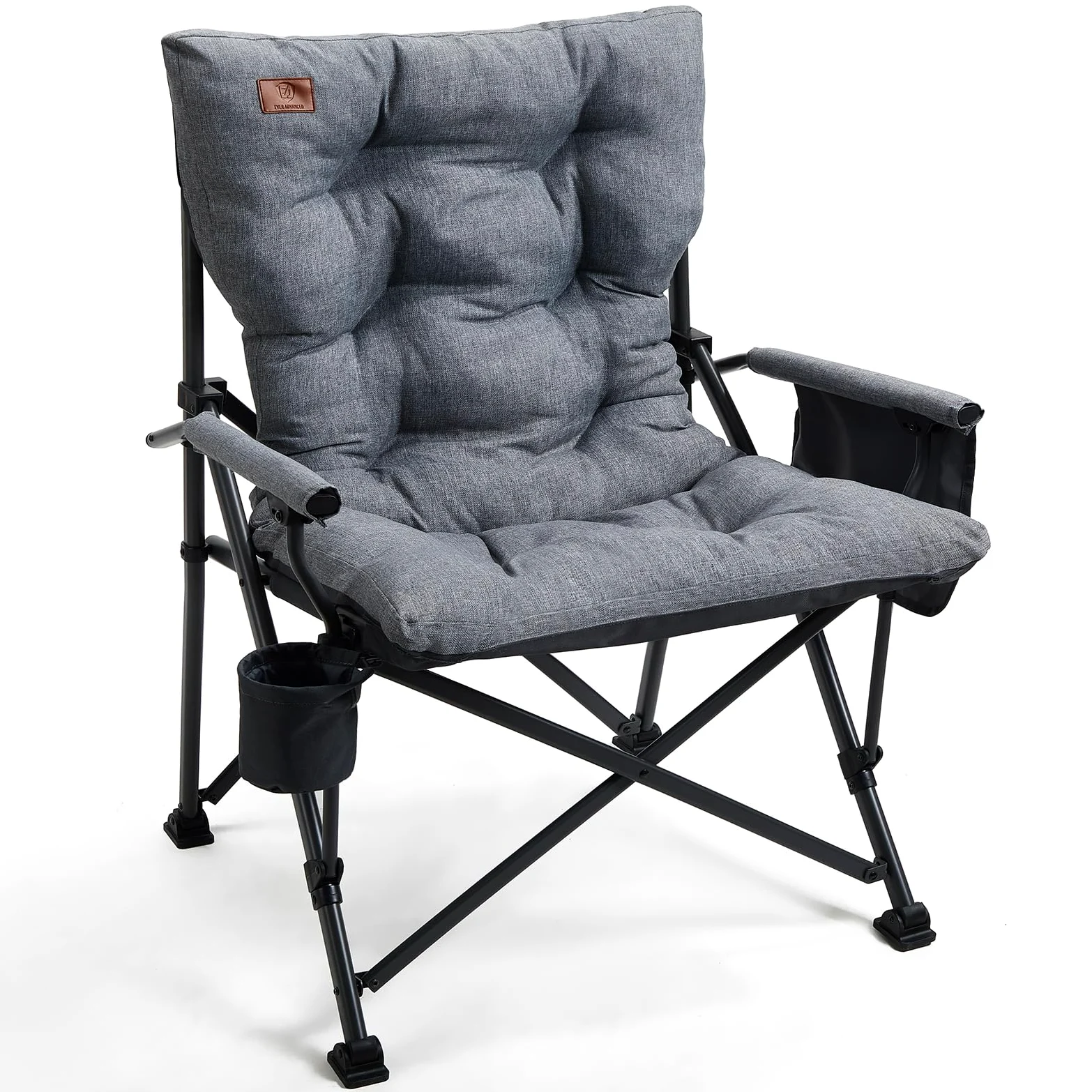 EVER ADVANCED Silla de Camping para Adultos de Gran tamaño, Resistente y Extra Ancha con reposabrazos Duro, 230 kg, Silla Plegable Acolchada de 6 cm, Bolsillo Lateral
