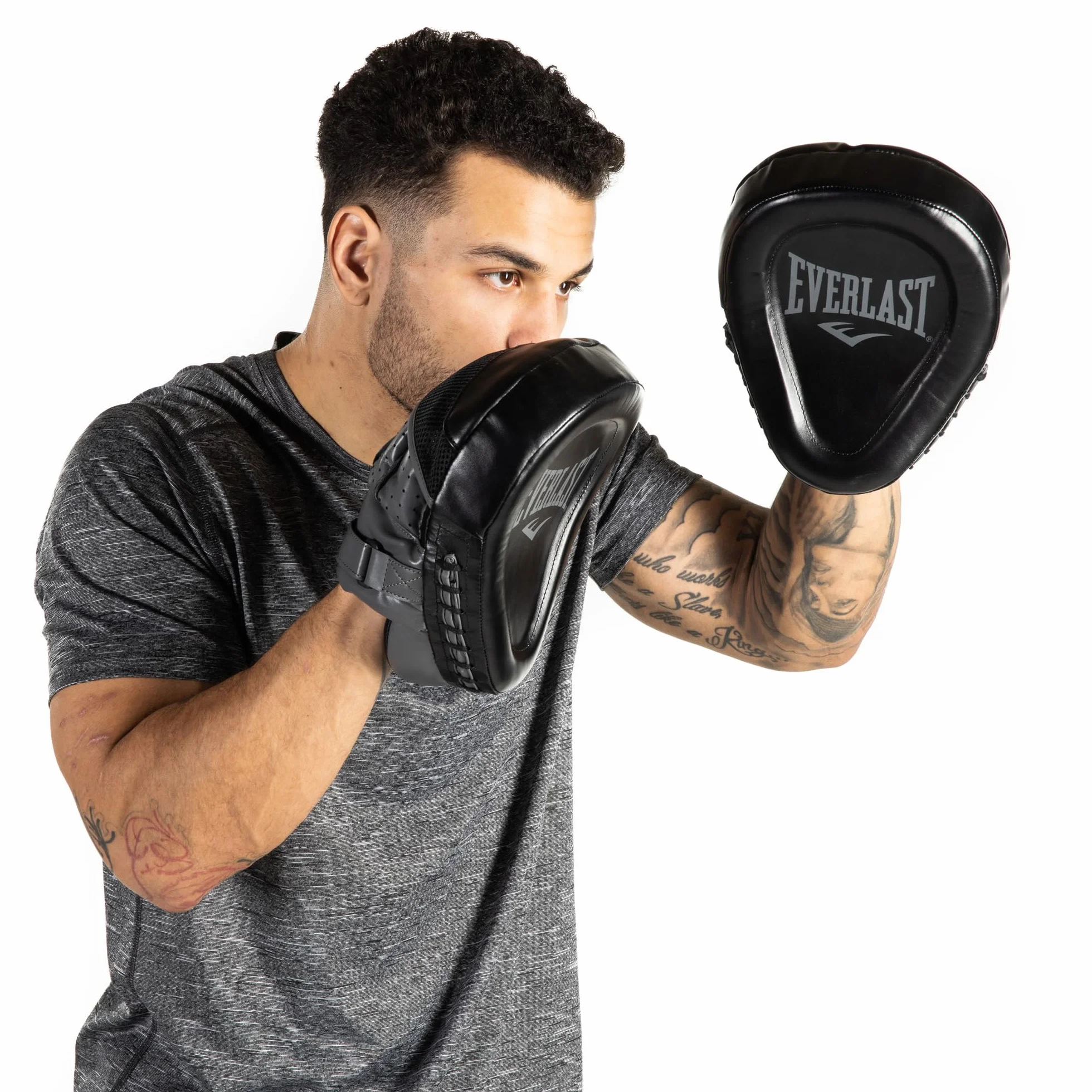 Everlast Powerlock R Manoplas de Boxeo Negras con Dedos Acolchados, Protección MMA y Kickboxing