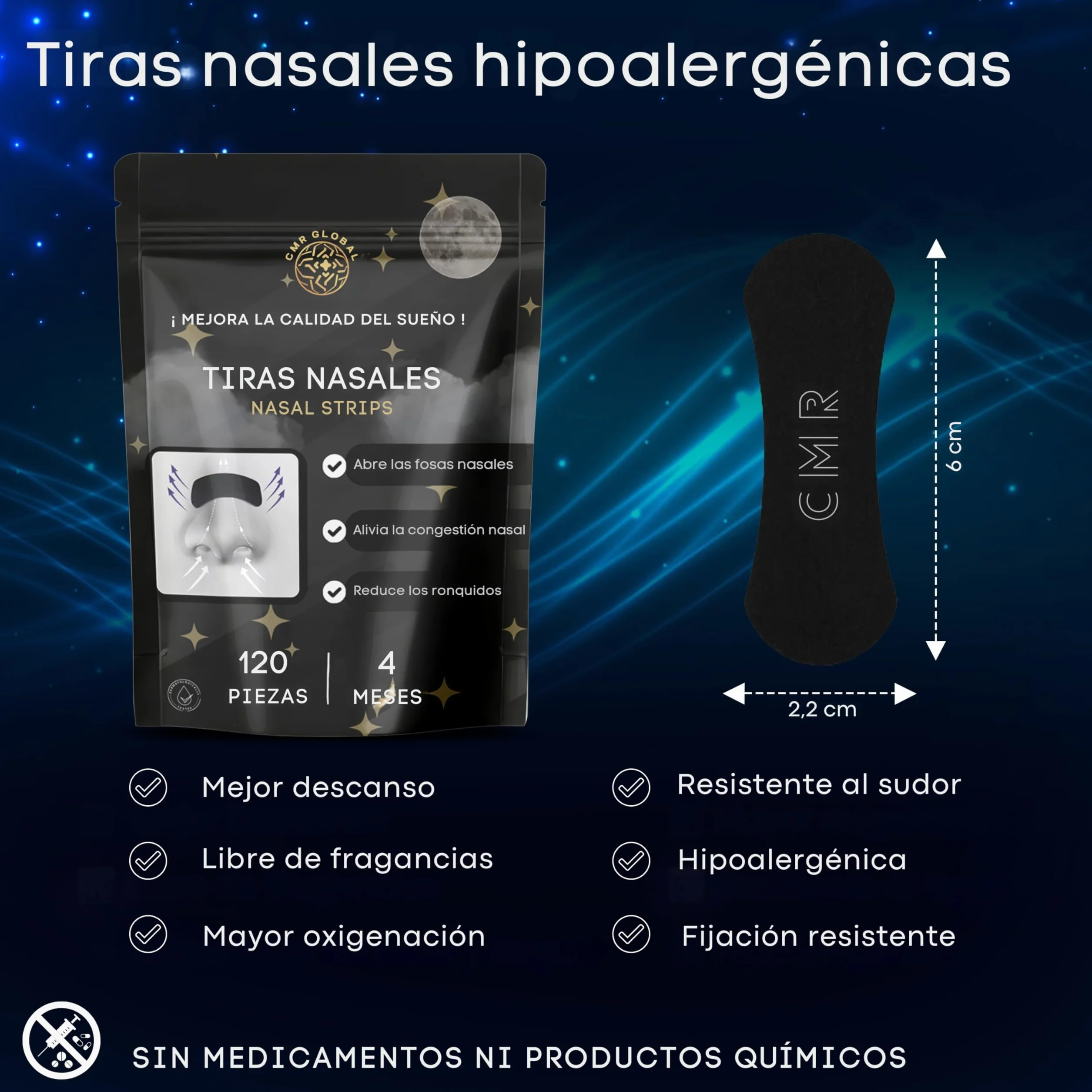 Tiras Nasales Deportivas Antironquidos Premium 120 Unidades - Alivia Congestión Nasal