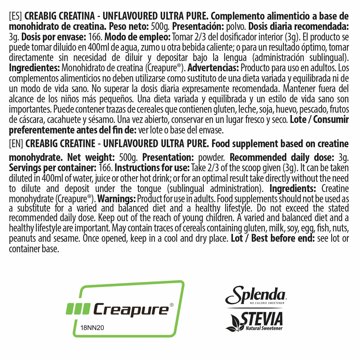 Creatina Creapure Monohidratada 250g Vegana Ultra Pure