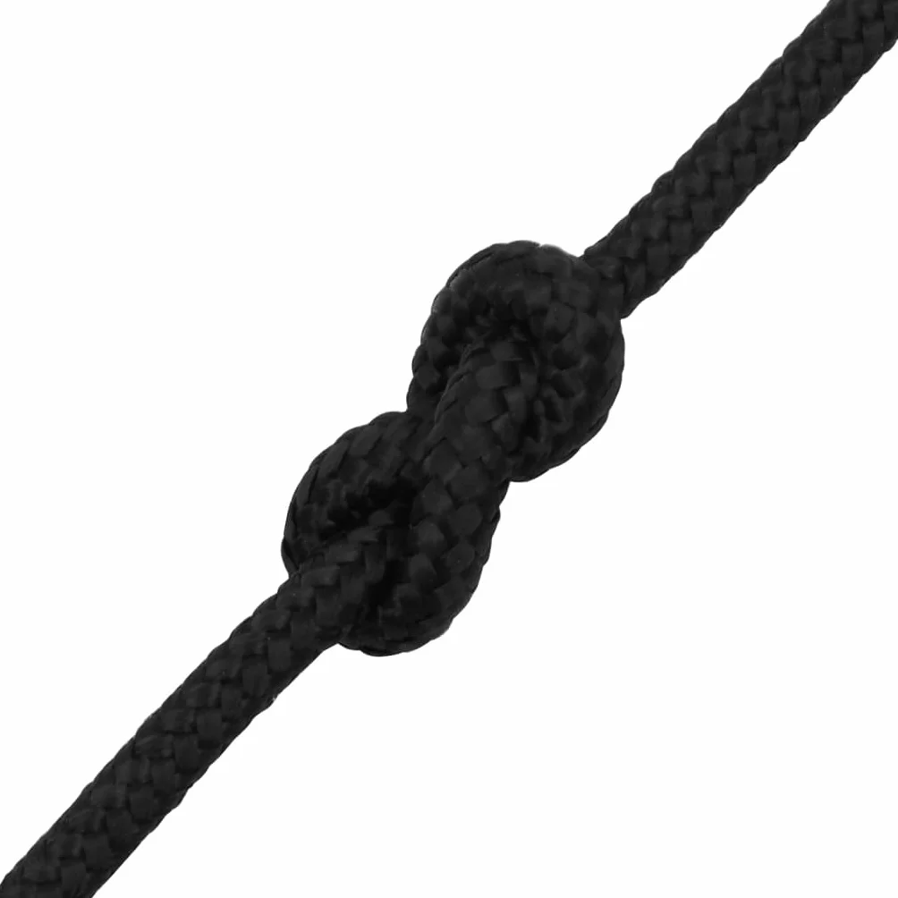 Cuerda trenzada de polipropileno de 10 mm y 50 m, color negro, resistente a la intemperie para vela, camping, resistente a la rotura