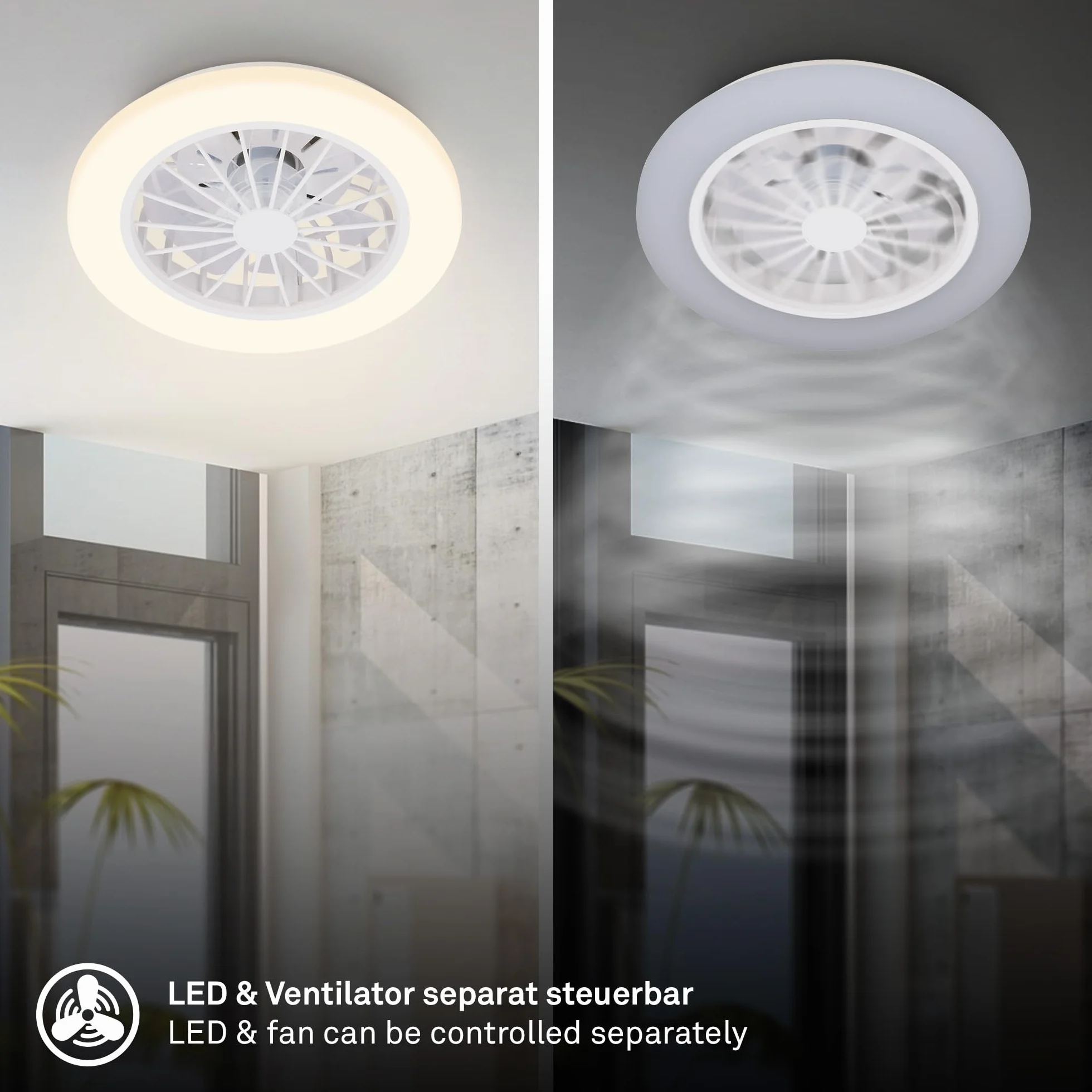 BRILONER Ventilador de techo con luz LED, mando a distancia, motor DC silencioso, 38 x 14 cm, blanco