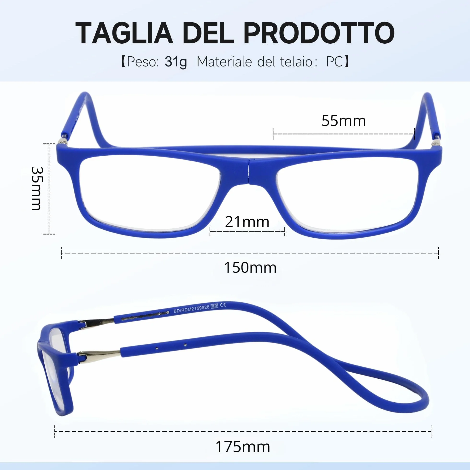 NEW VISION Gafas Presbicia Hombre 2 PACK, Cierre Imán, Longitud Ajustable, Gafas de Lectura, NV2904
