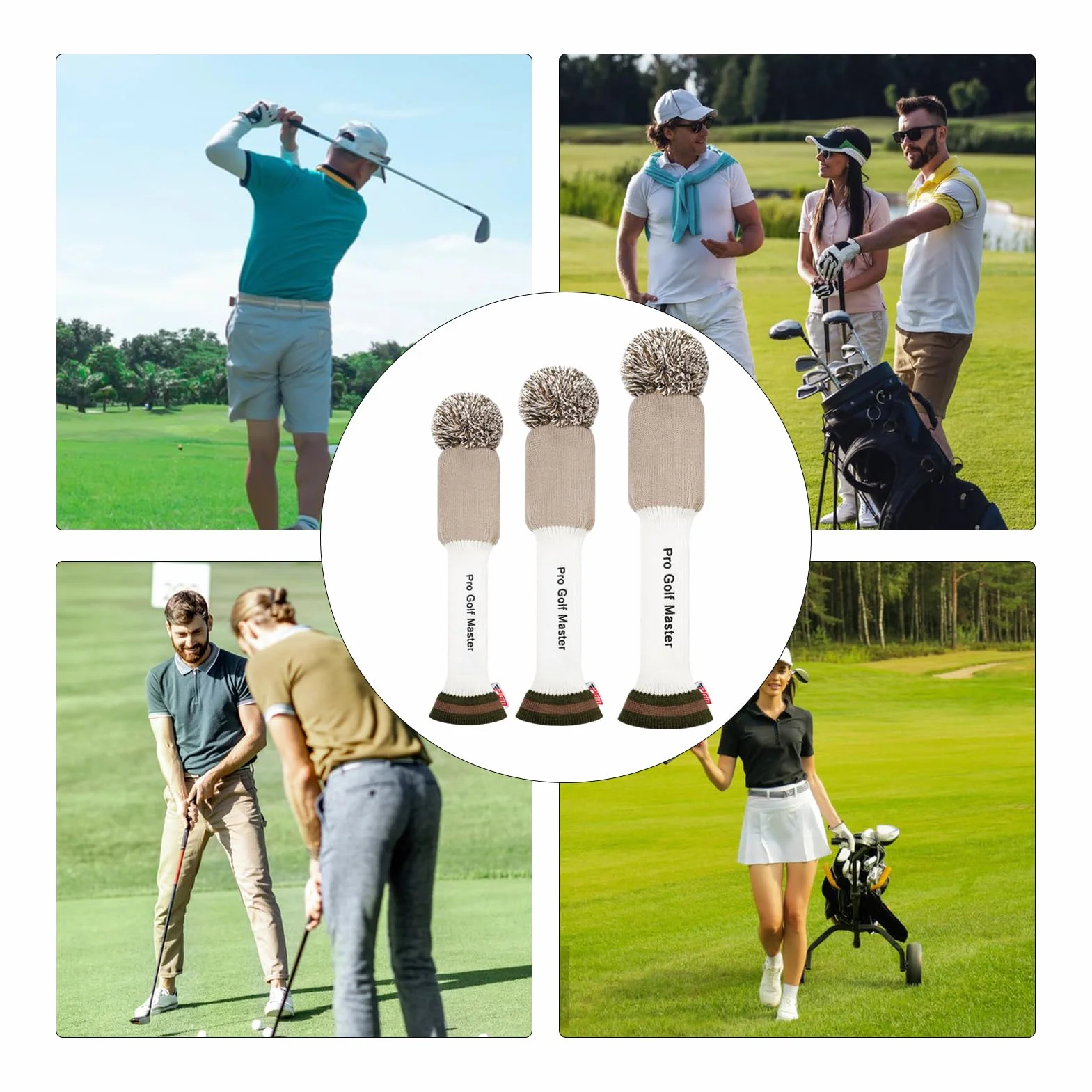 Fundas para Cabezas De Palos De Golf: 3 Piezas De Calle Tejida, para Cabezas Híbridas, Protección Universal para Palos De Madera, De Lana Bordada, Accesorio para Golf De Cuello Largo | Par