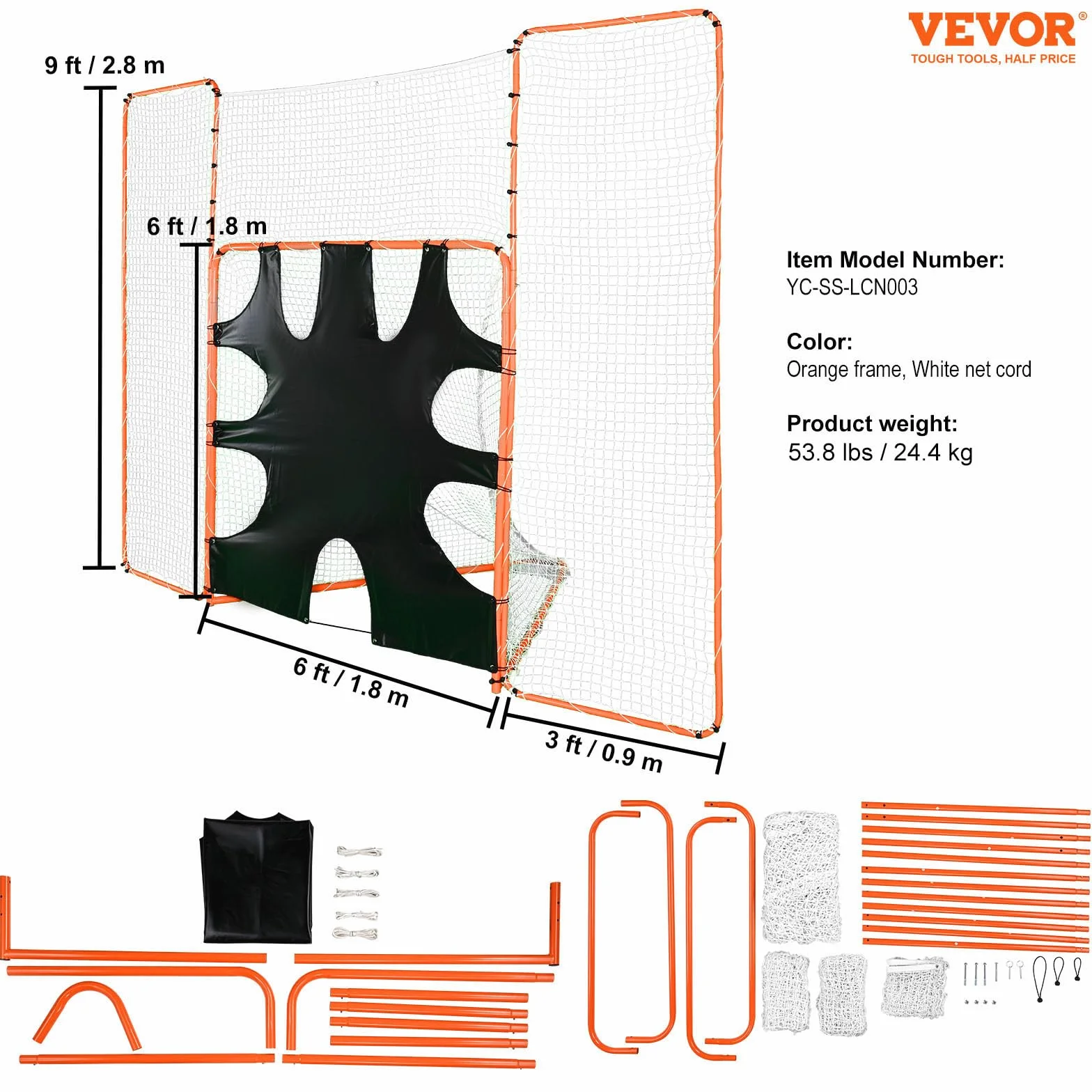 VEVOR Portería de Lacrosse 3 en 1 con Red de Espalda y Rebotador Jaula de Lacrosse 3,6x2,8m Equipos de Entrenamiento de Fácil Instalación en Patio Trasero, Jardín, Parque al Aire Libre para Jóvenes