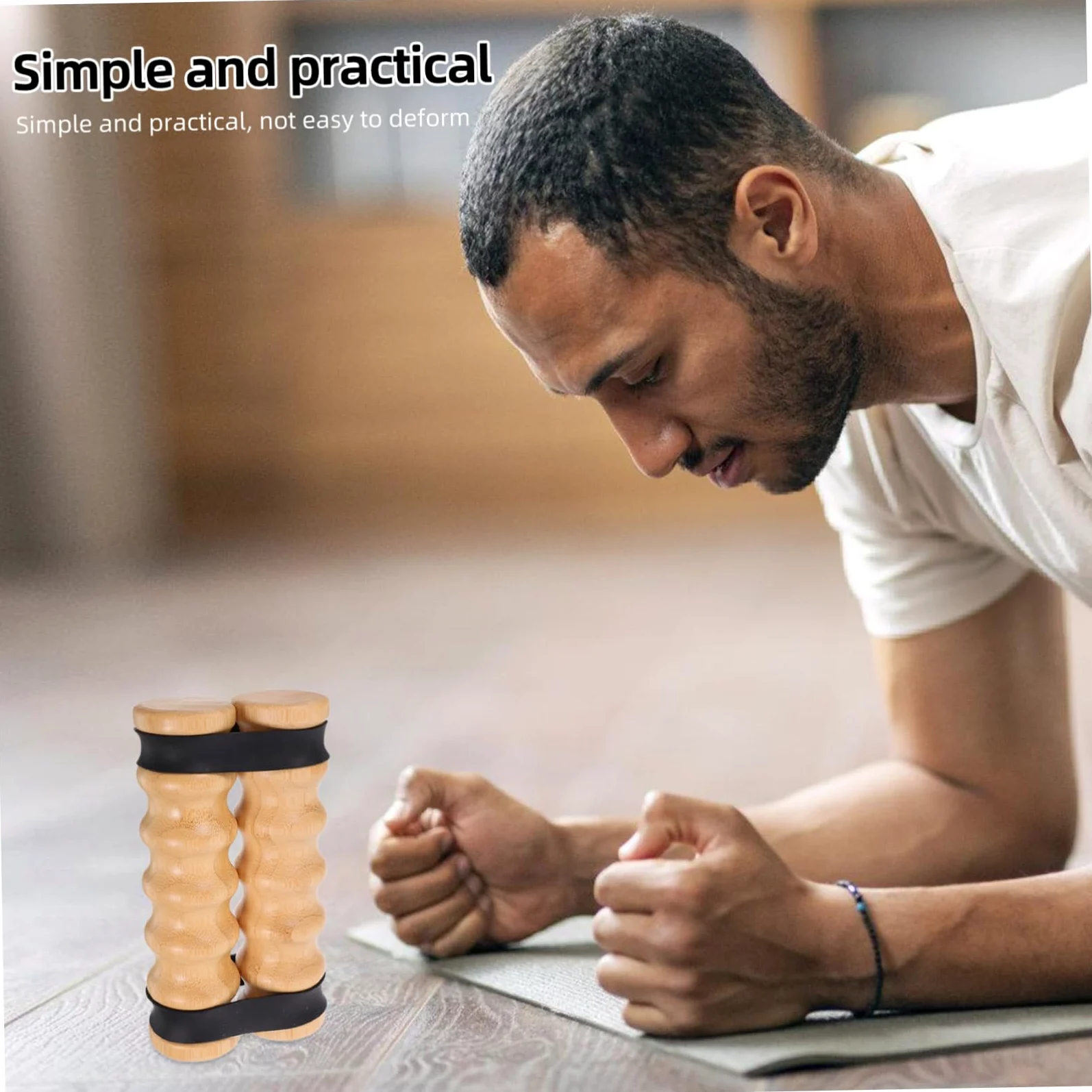 Bandas de Ejercicio con Asas de Madera, Resistencia Ajustable y Agarre Antideslizante, 2 Piezas para Casa y Yoga, Aptas Niveles
