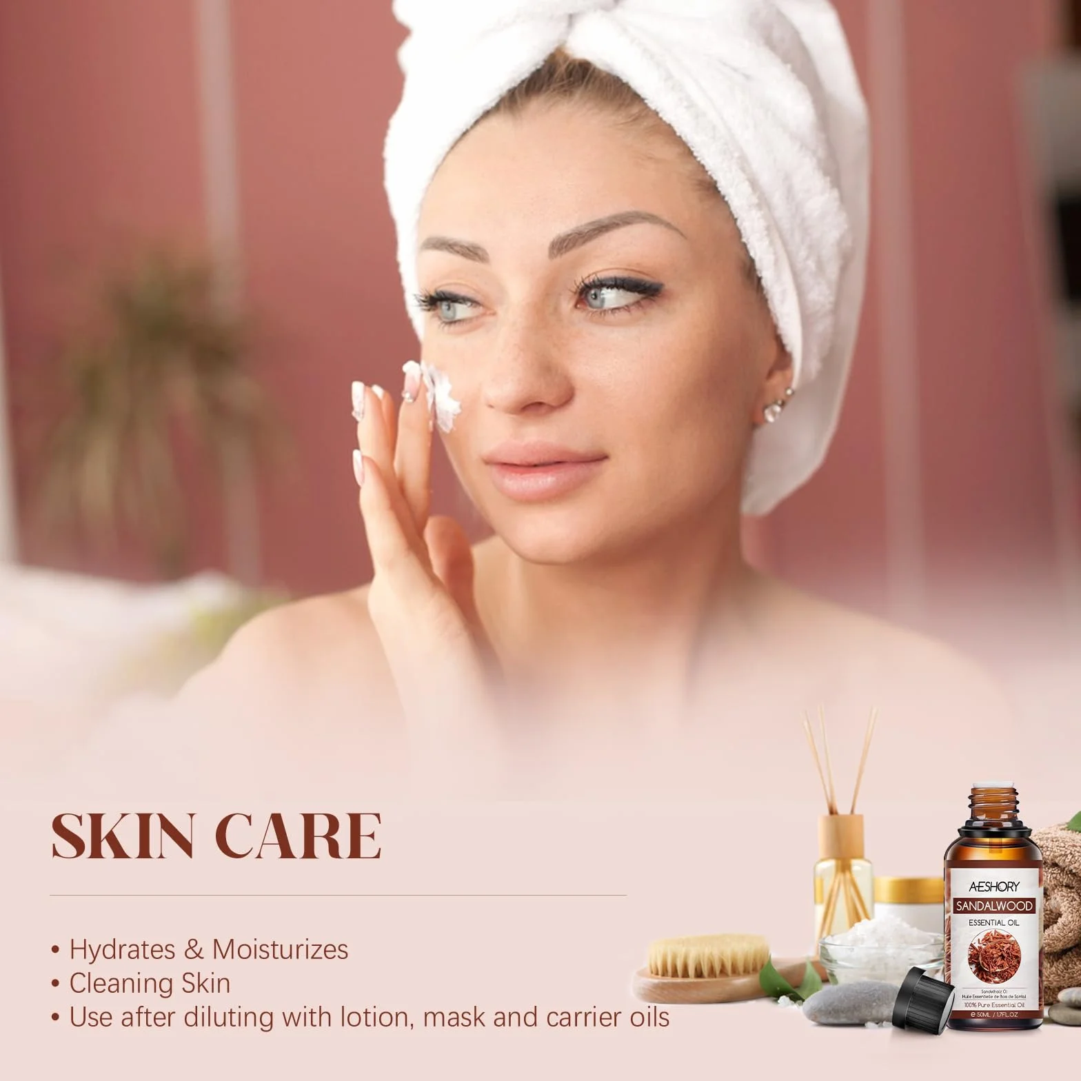 Aceite Esencial de Sándalo 50ML, Natural Aromaterapia, Aceite de Fragancia Premium para Difusor, Masaje, Baño, Cuidado de la Piel