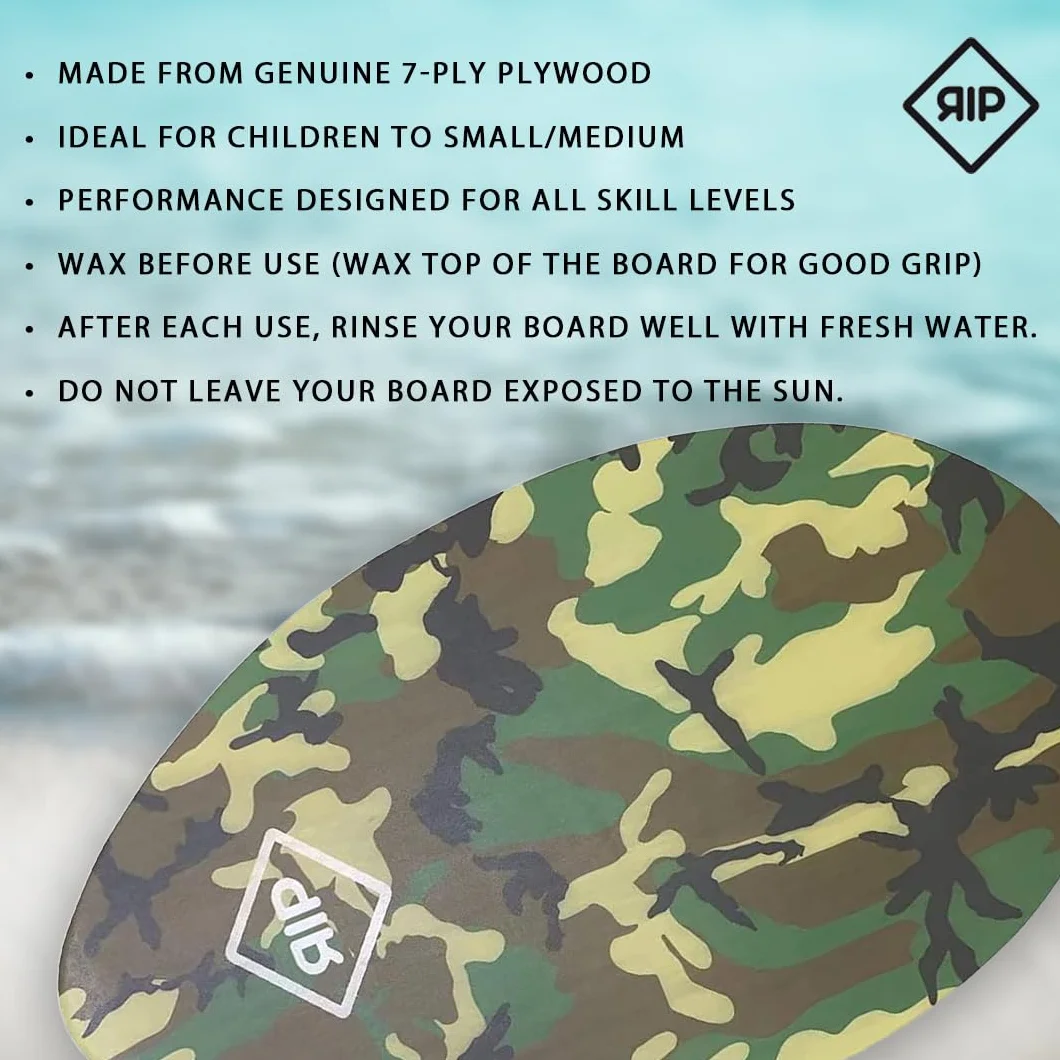 RIP Skimboard Camo Madera 37'' inch, 7 Ply Wood 94 CM - Premium Skimboard de Madera para Surf Tabla principiante a intermedio, ligera, para todos los niveles de habilidad, niños y adultos