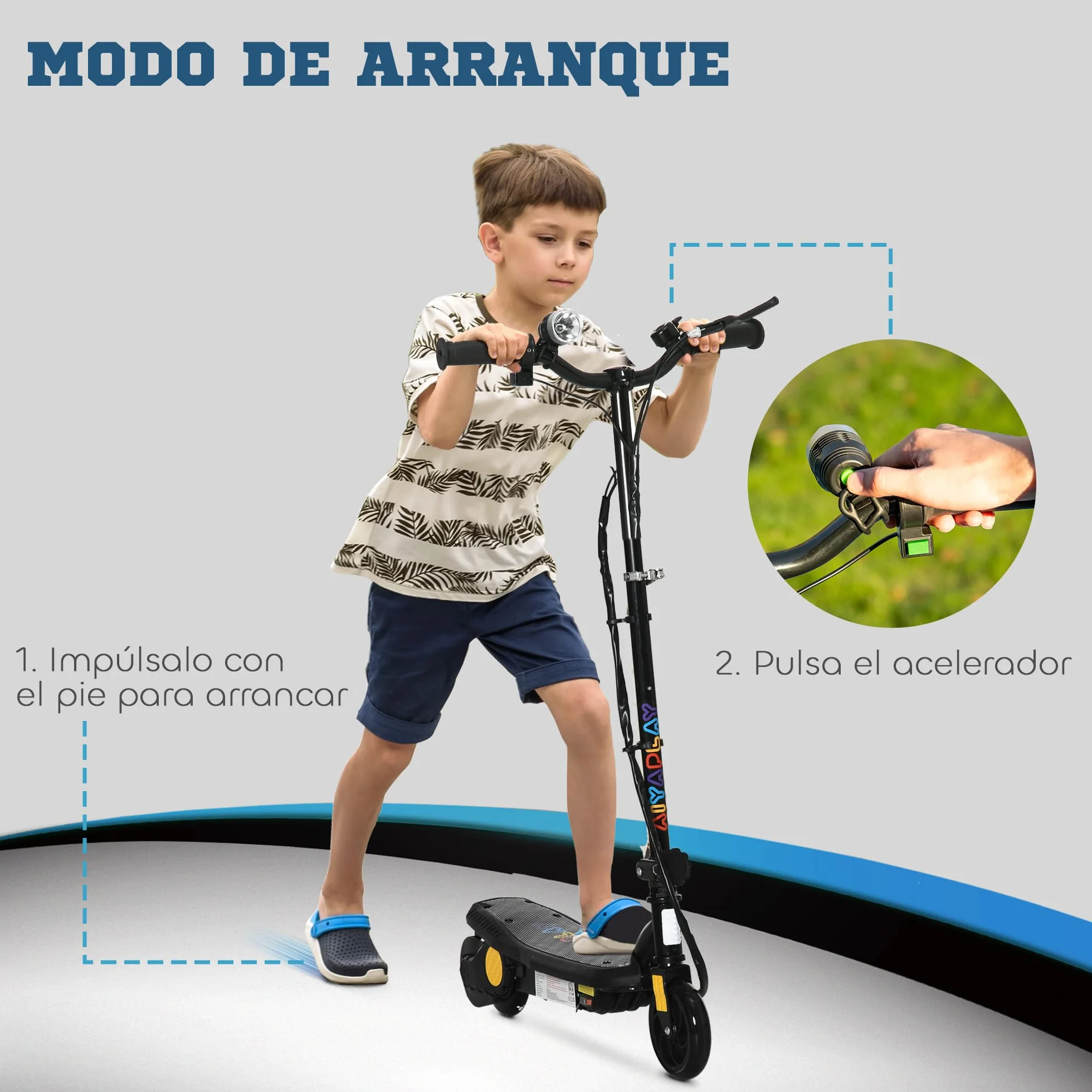 HOMCOM Patinete Eléctrico para Niños de 7-14 Años, Plegable, Patín Eléctrico, MAX. 12 km/h, Motor 120 W, Autonomía Máxima 10 km, con Manillar Ajustable en Altura, Faro LED y Freno